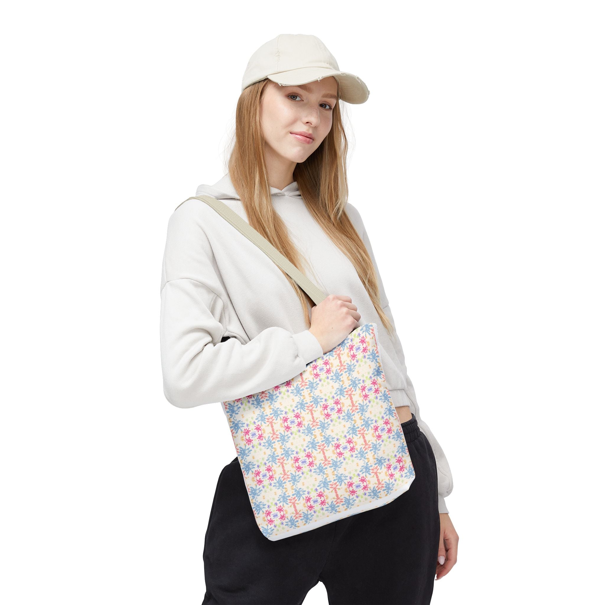 Blue Floral Pastel Pattern Tote Bag — Lightweight All-Over-Print Shoppern.