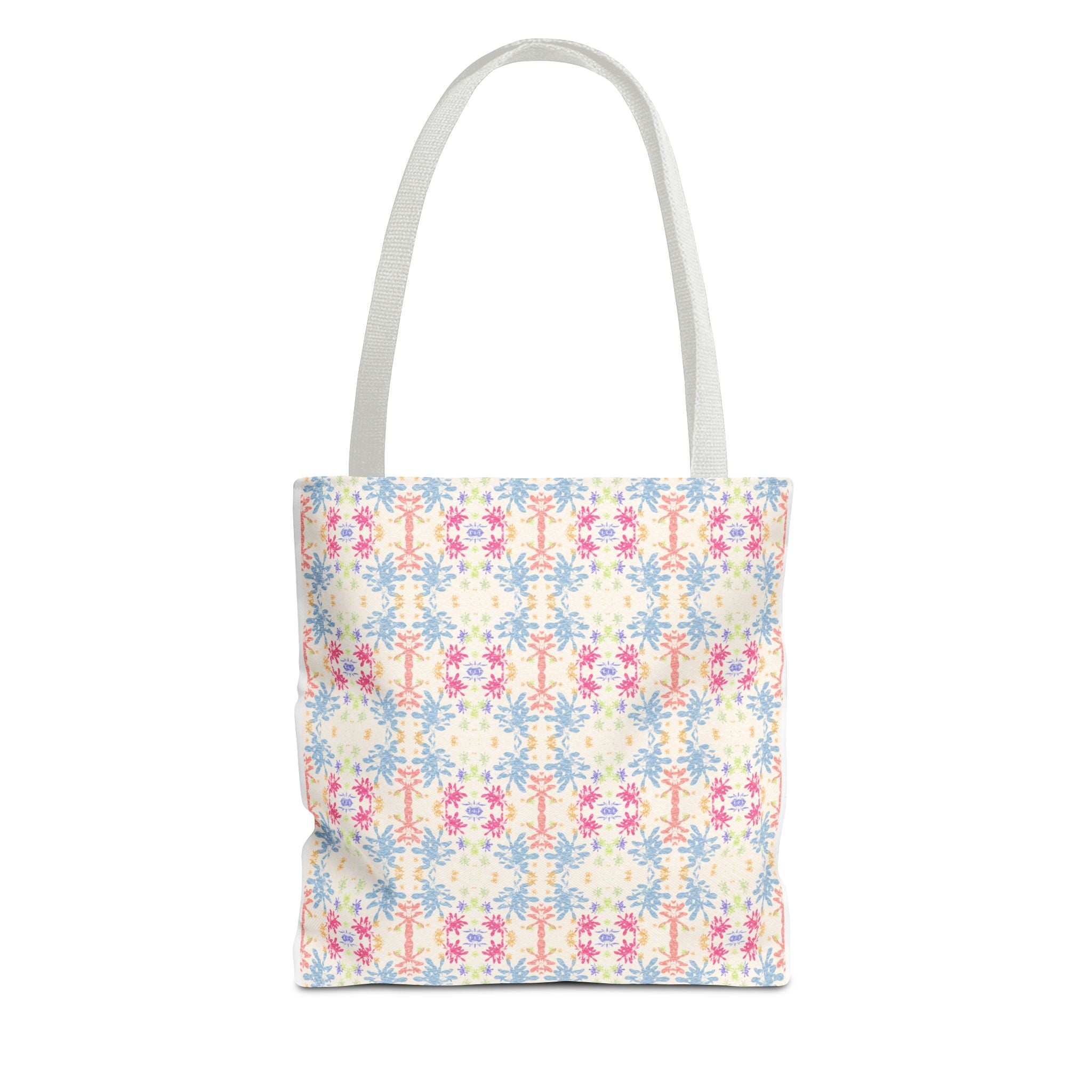 Blue Floral Pastel Pattern Tote Bag — Lightweight All-Over-Print Shoppern.