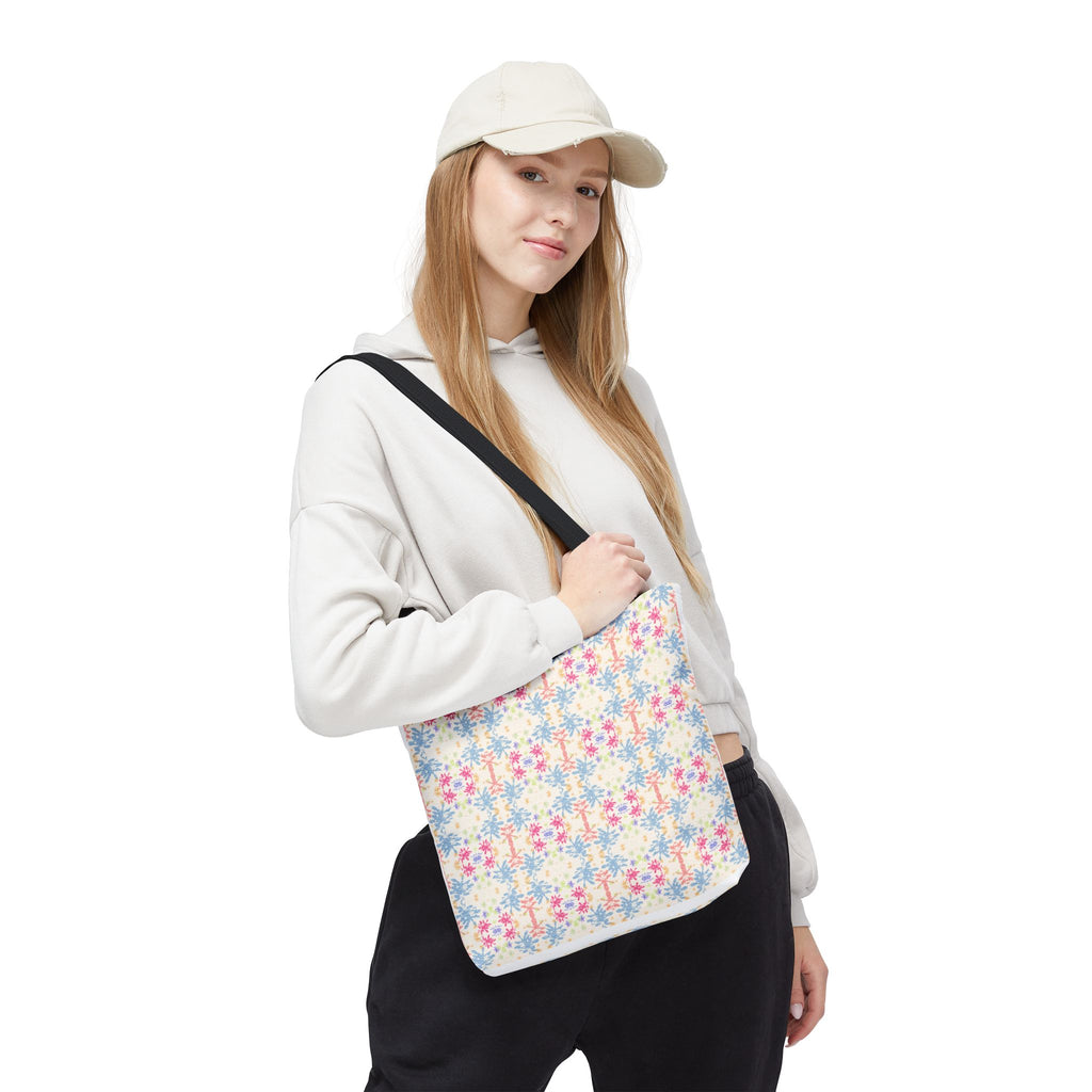 Blue Floral Pastel Pattern Tote Bag — Lightweight All-Over-Print Shoppern.