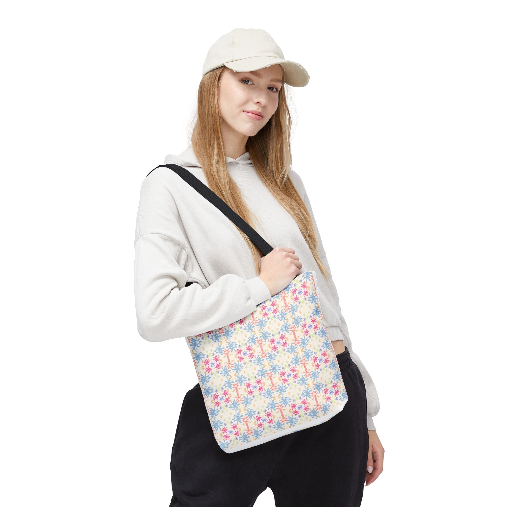 Blue Floral Pastel Pattern Tote Bag — Lightweight All-Over-Print Shoppern.