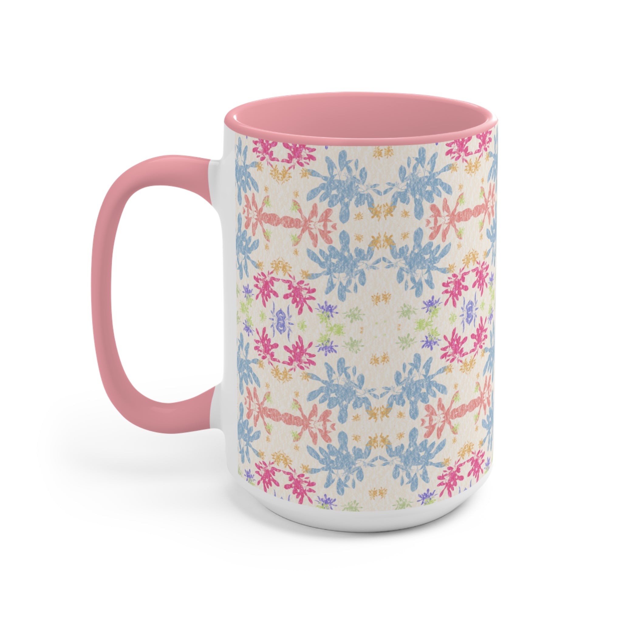 Blue Pastel Floral Accent Mug — Pink Interior Coffee Cup