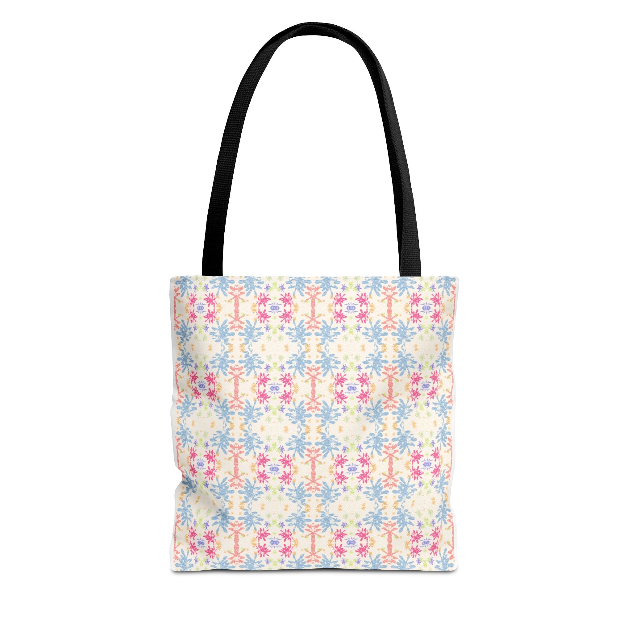 Blue Floral Pastel Pattern Tote Bag — Lightweight All-Over-Print Shoppern.