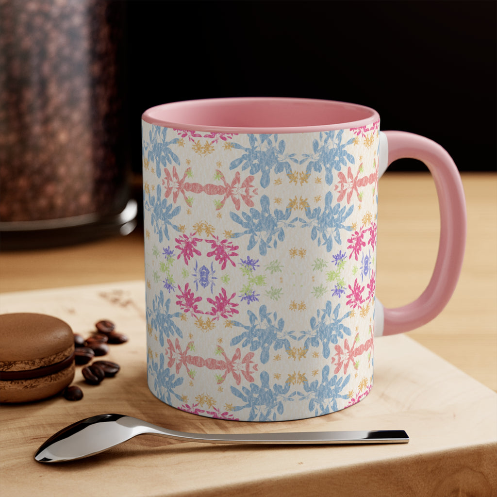 Blue Pastel Floral Accent Mug — Pink Interior Coffee Cup
