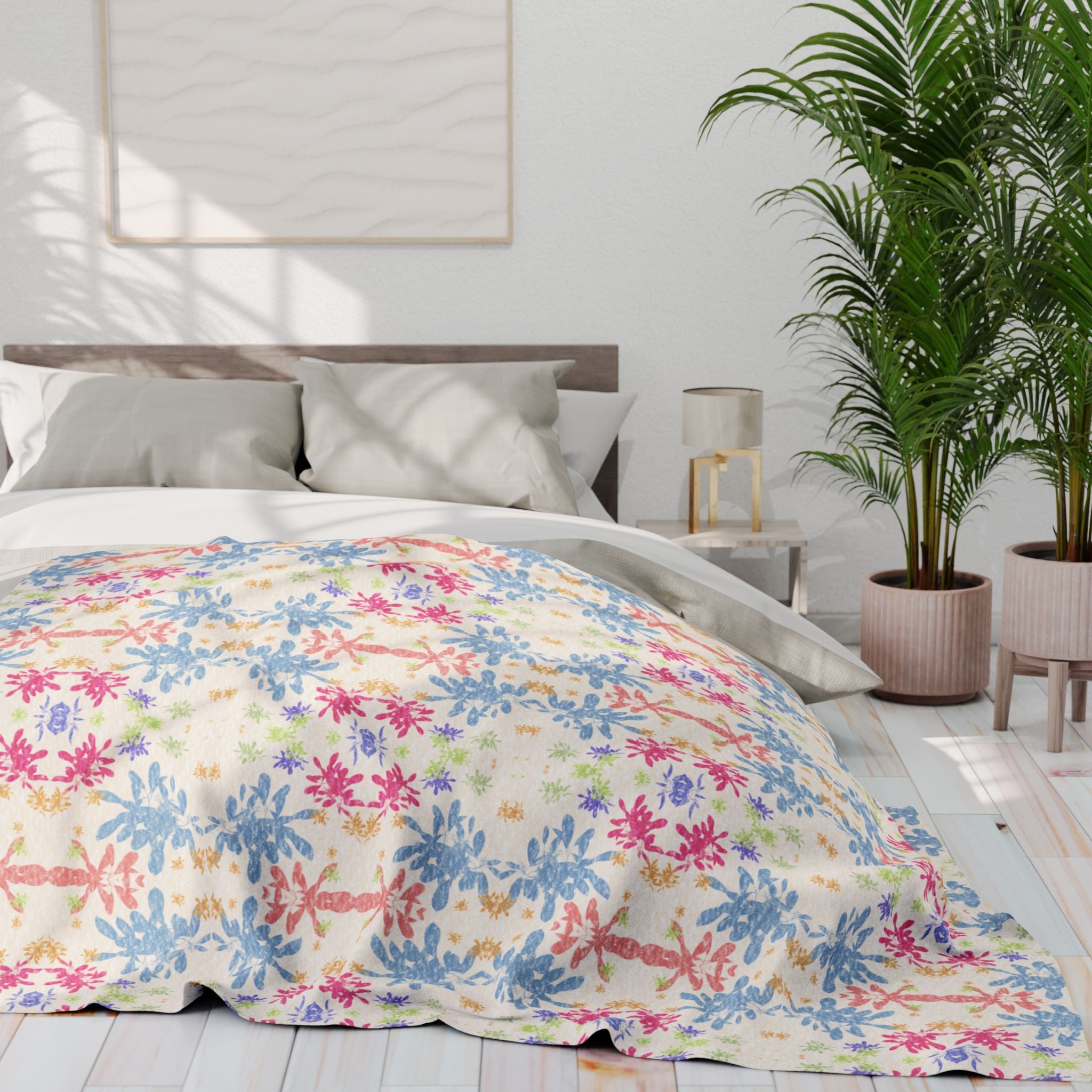 Blue Arctic Fleece Blanket — Pastel Snowflake Pattern Cozy Throw