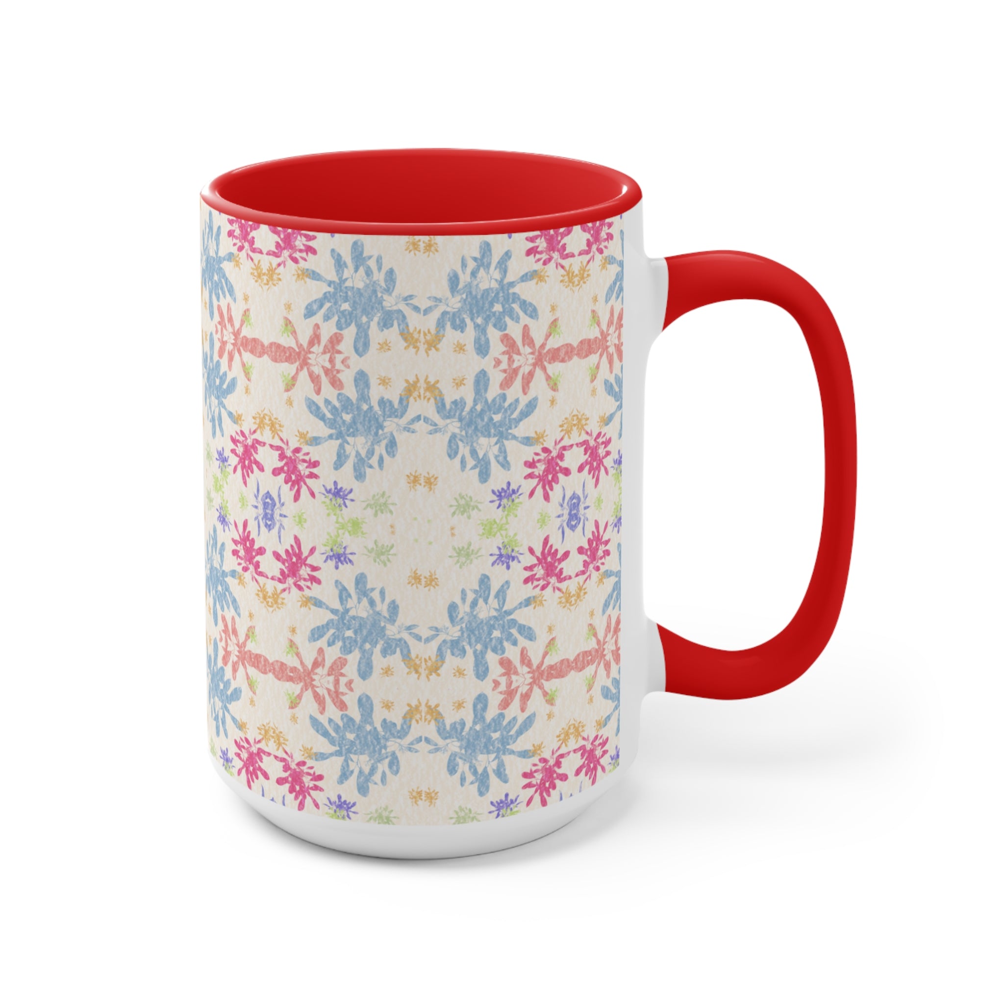 Blue Pastel Floral Accent Mug — Pink Interior Coffee Cup