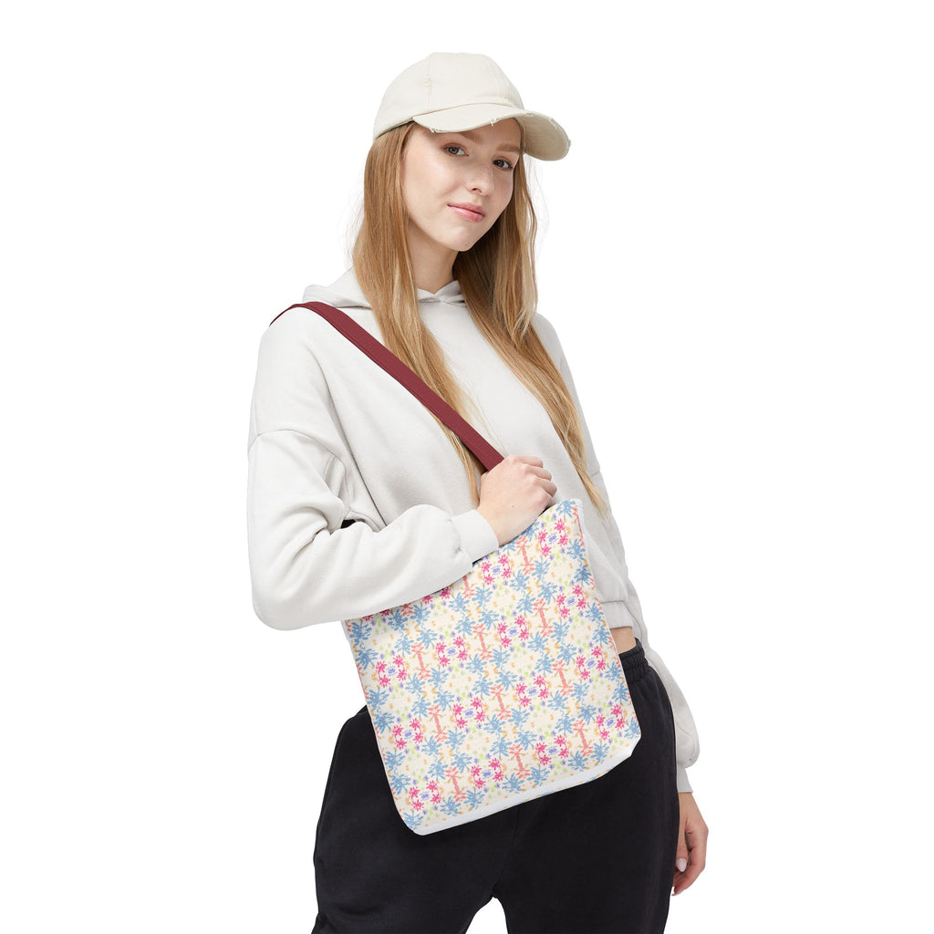 Blue Floral Pastel Pattern Tote Bag — Lightweight All-Over-Print Shoppern.
