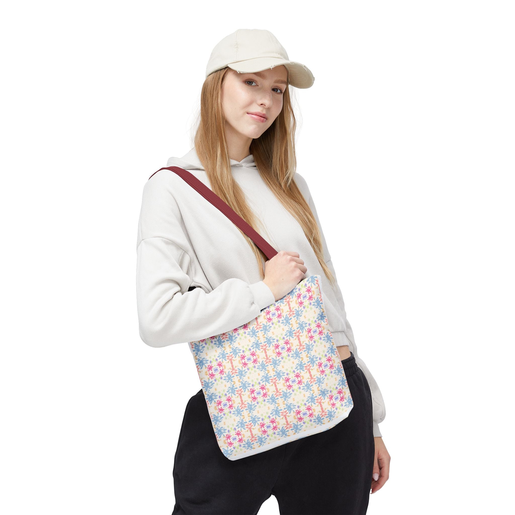 Blue Floral Pastel Pattern Tote Bag — Lightweight All-Over-Print Shoppern.