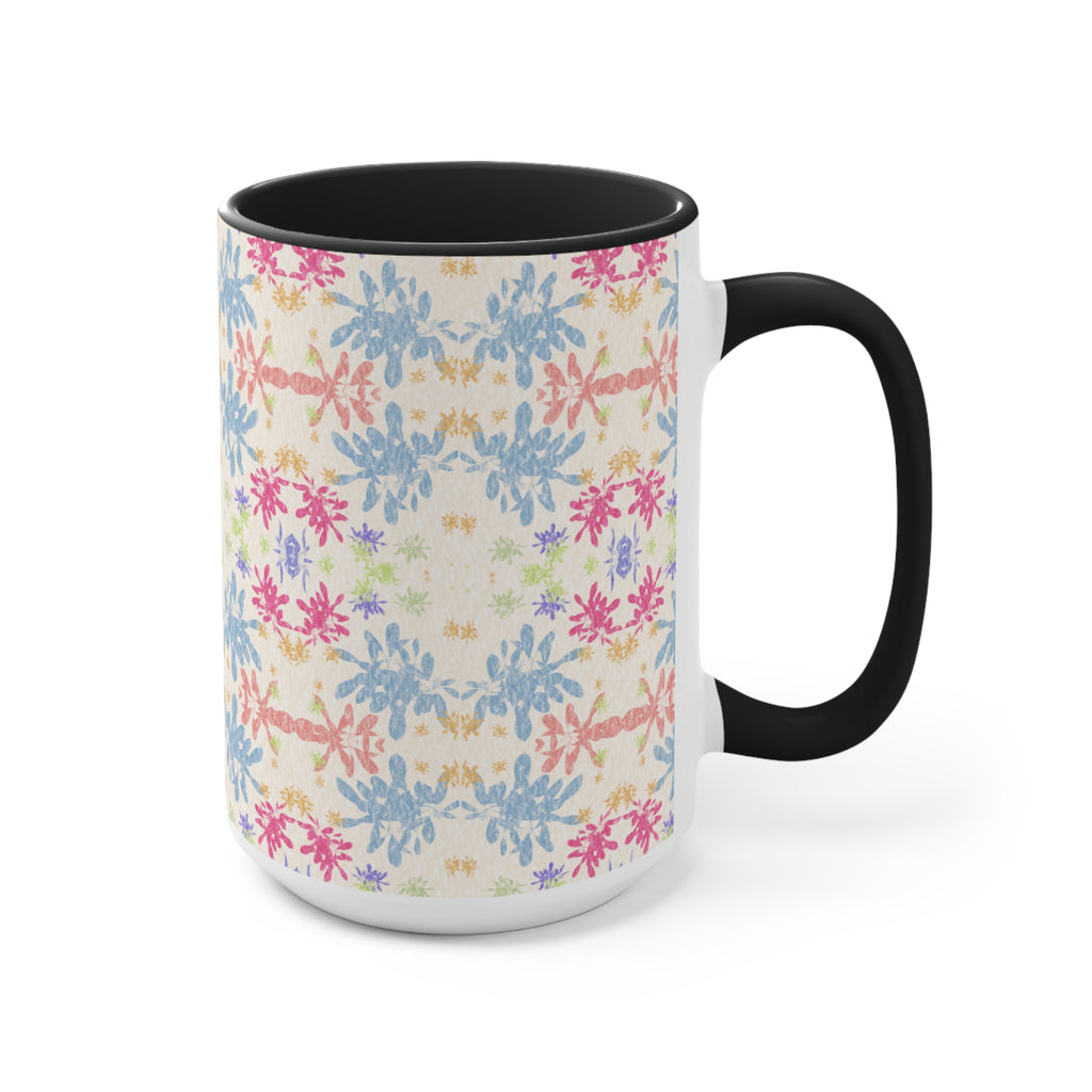 Blue Pastel Floral Accent Mug — Pink Interior Coffee Cup