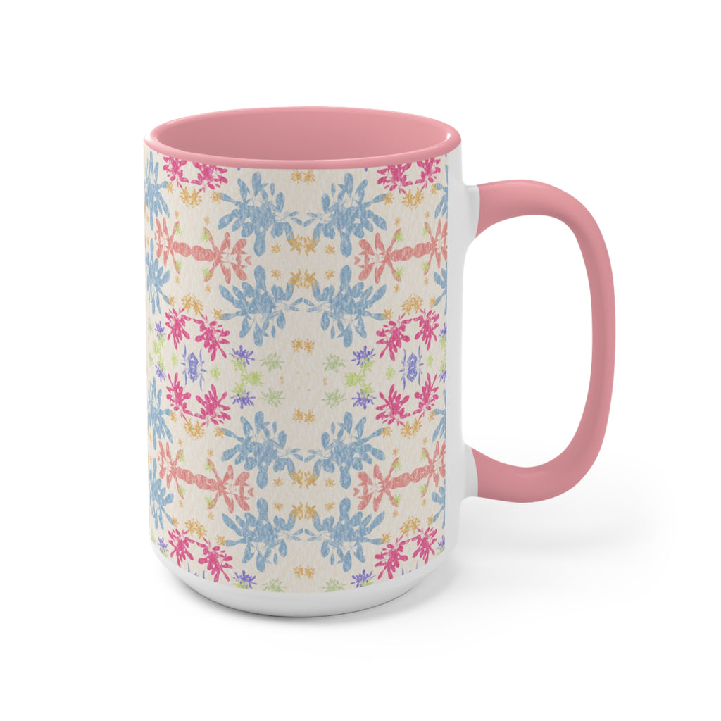 Blue Pastel Floral Accent Mug — Pink Interior Coffee Cup