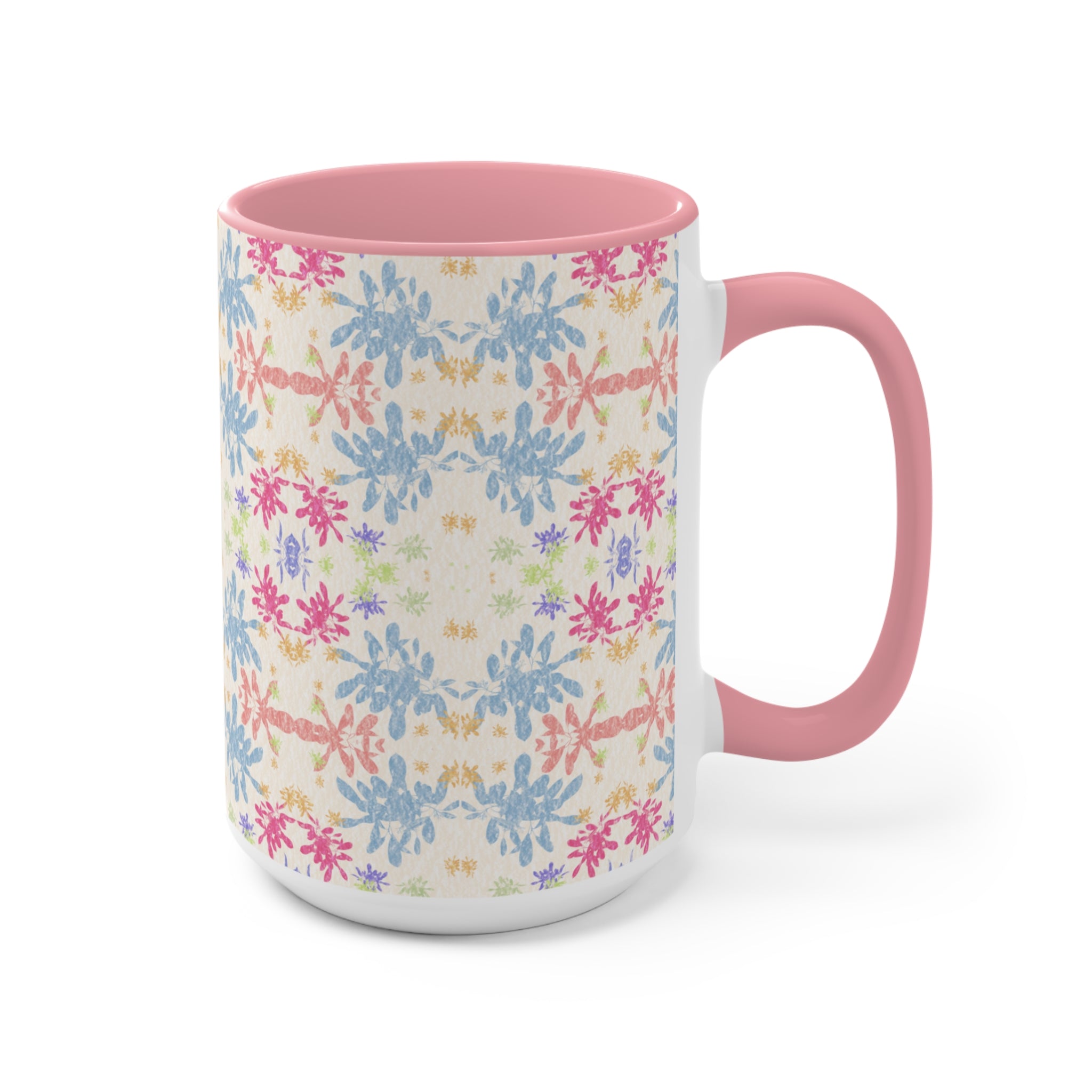 Blue Pastel Floral Accent Mug — Pink Interior Coffee Cup