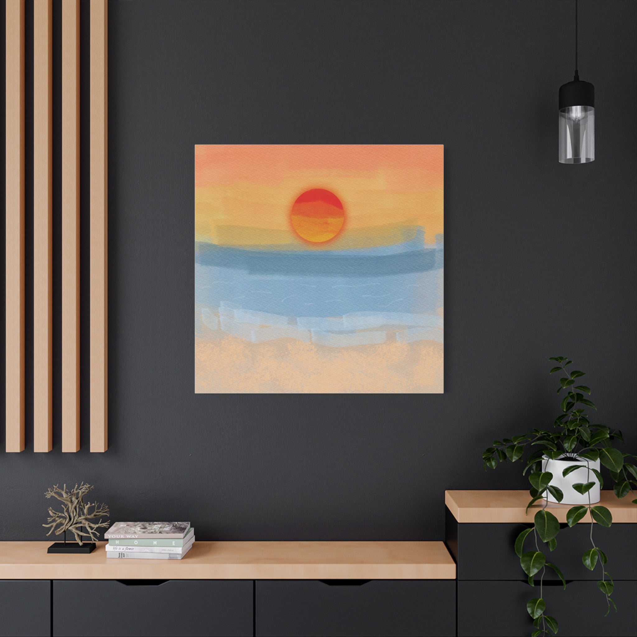 Sunset Beach Matte Canvas Wall Art — Abstract Coastal Sunset Print