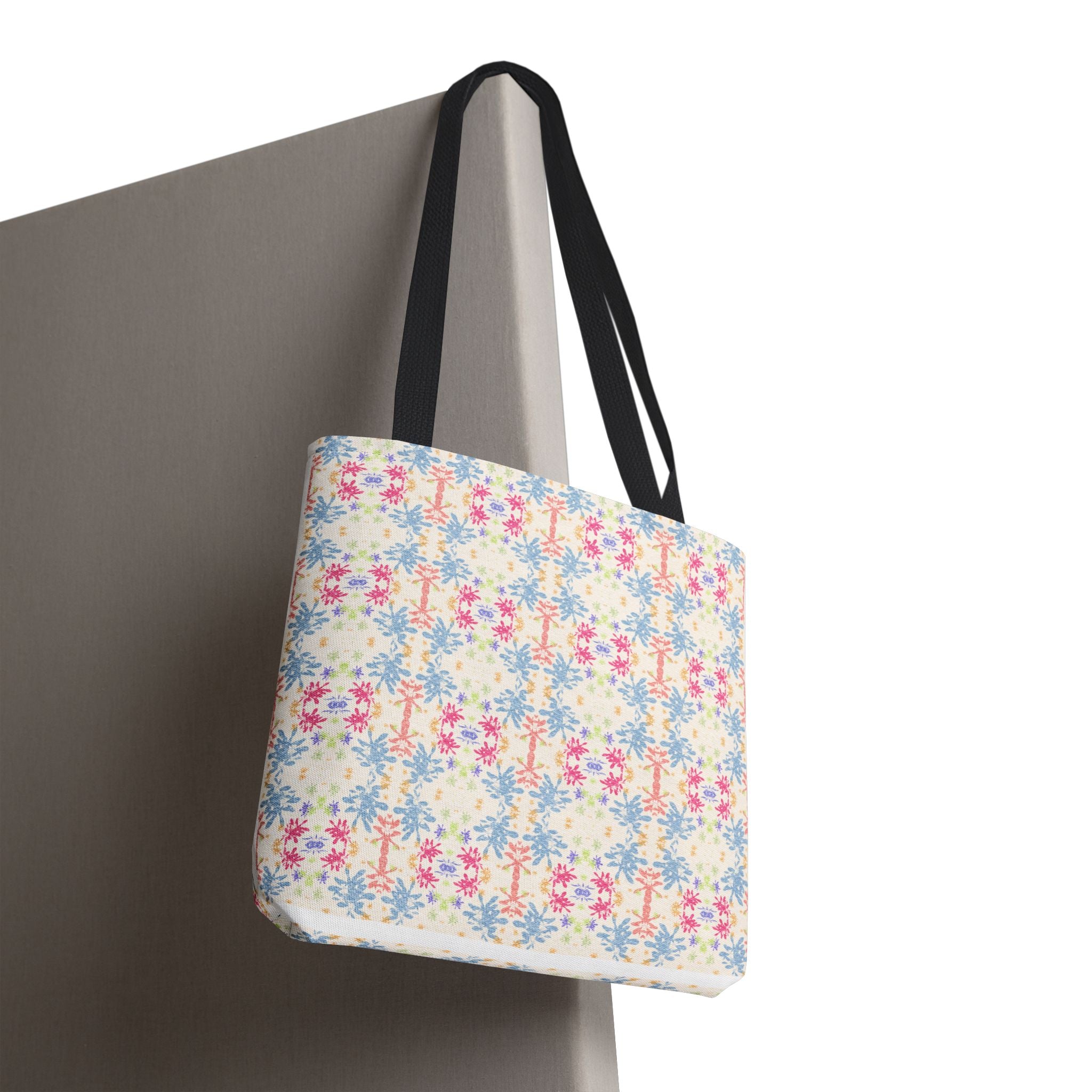 Blue Floral Pastel Pattern Tote Bag — Lightweight All-Over-Print Shoppern.