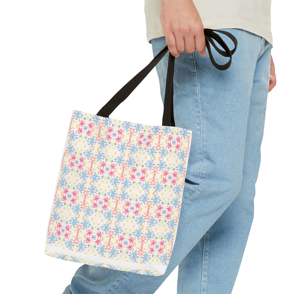 Blue Floral Pastel Pattern Tote Bag — Lightweight All-Over-Print Shoppern.