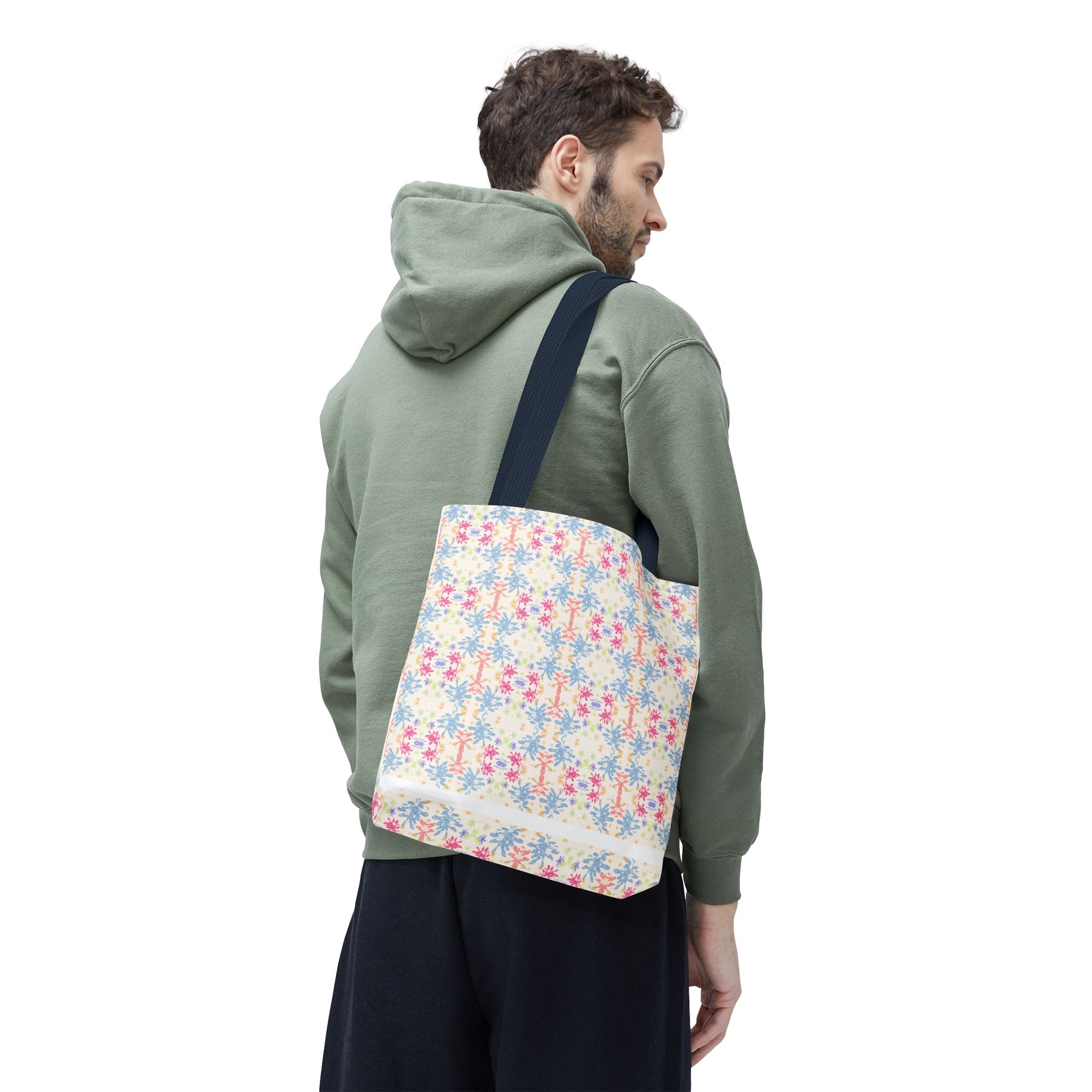 Blue Floral Pastel Pattern Tote Bag — Lightweight All-Over-Print Shoppern.