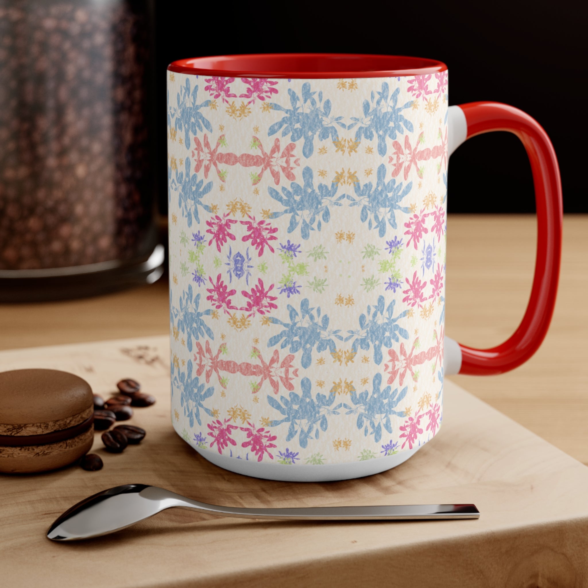 Blue Pastel Floral Accent Mug — Pink Interior Coffee Cup