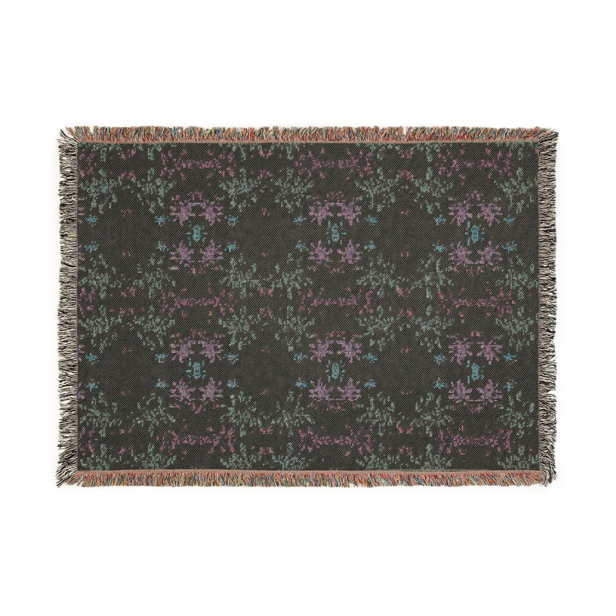 Green and Pink Woven Blanket - Vintage Floral Jacquard Throw, Pastel Cottagecore Home Decor