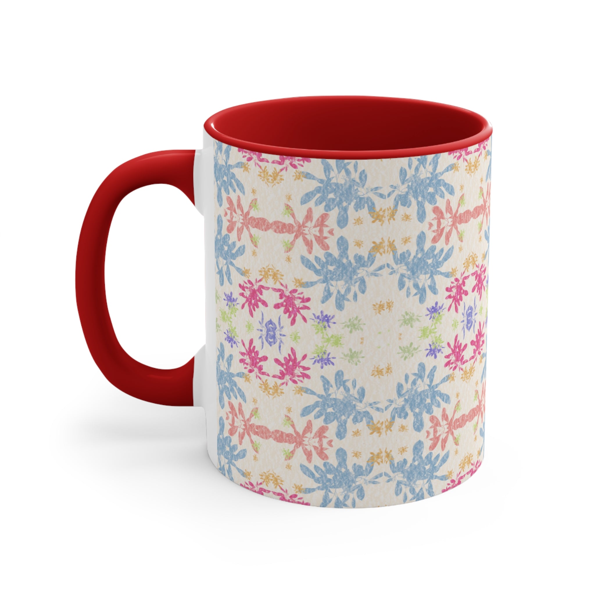 Blue Pastel Floral Accent Mug — Pink Interior Coffee Cup