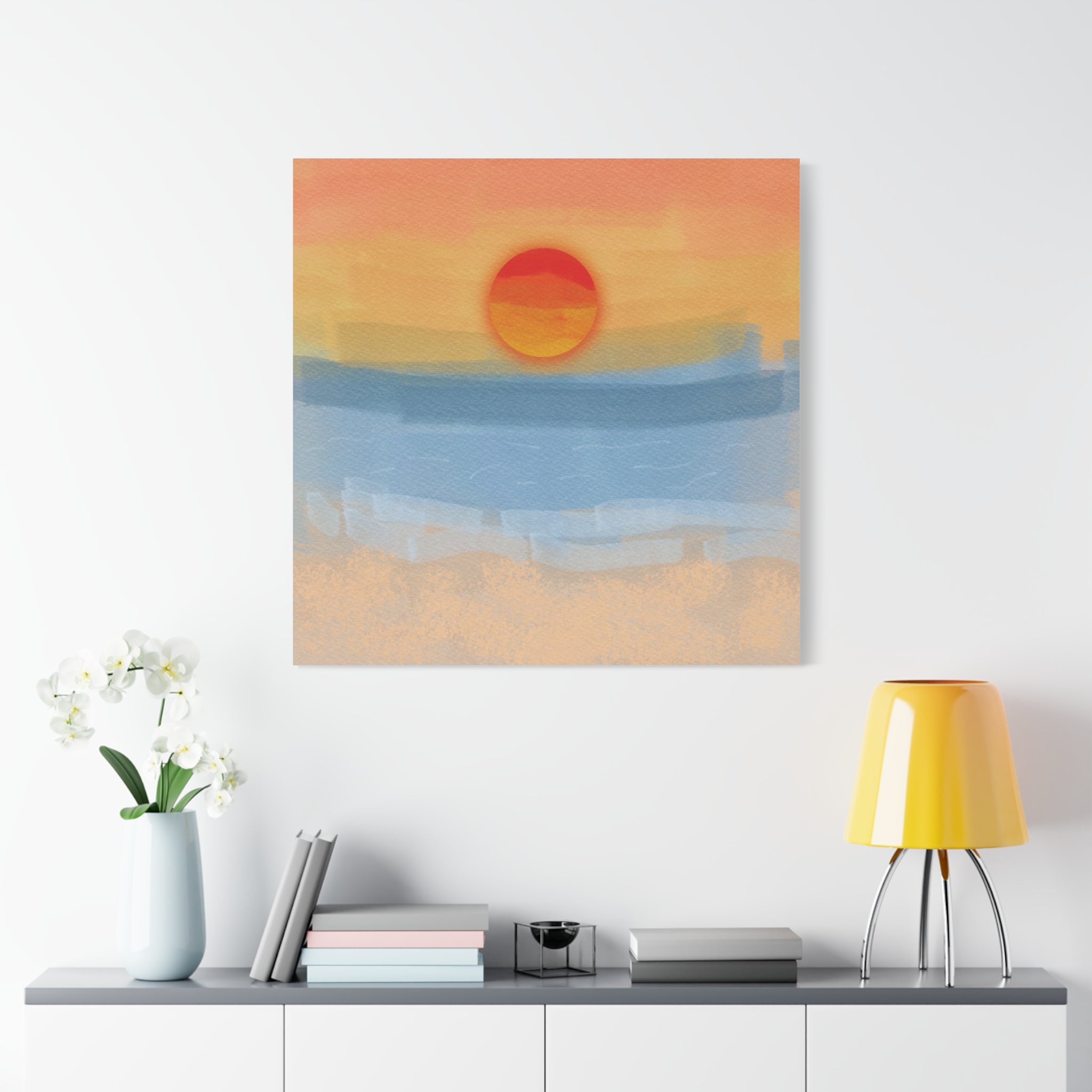 Sunset Beach Matte Canvas Wall Art — Abstract Coastal Sunset Print