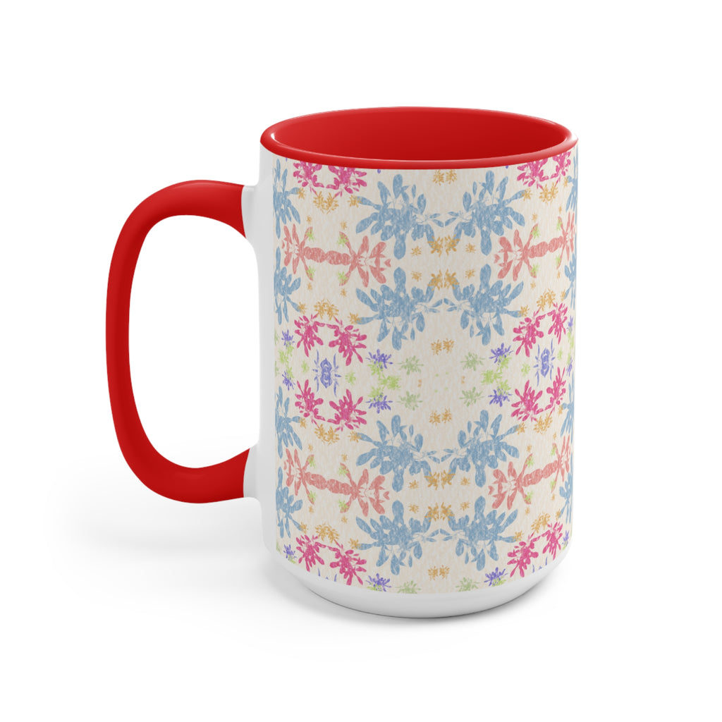 Blue Pastel Floral Accent Mug — Pink Interior Coffee Cup