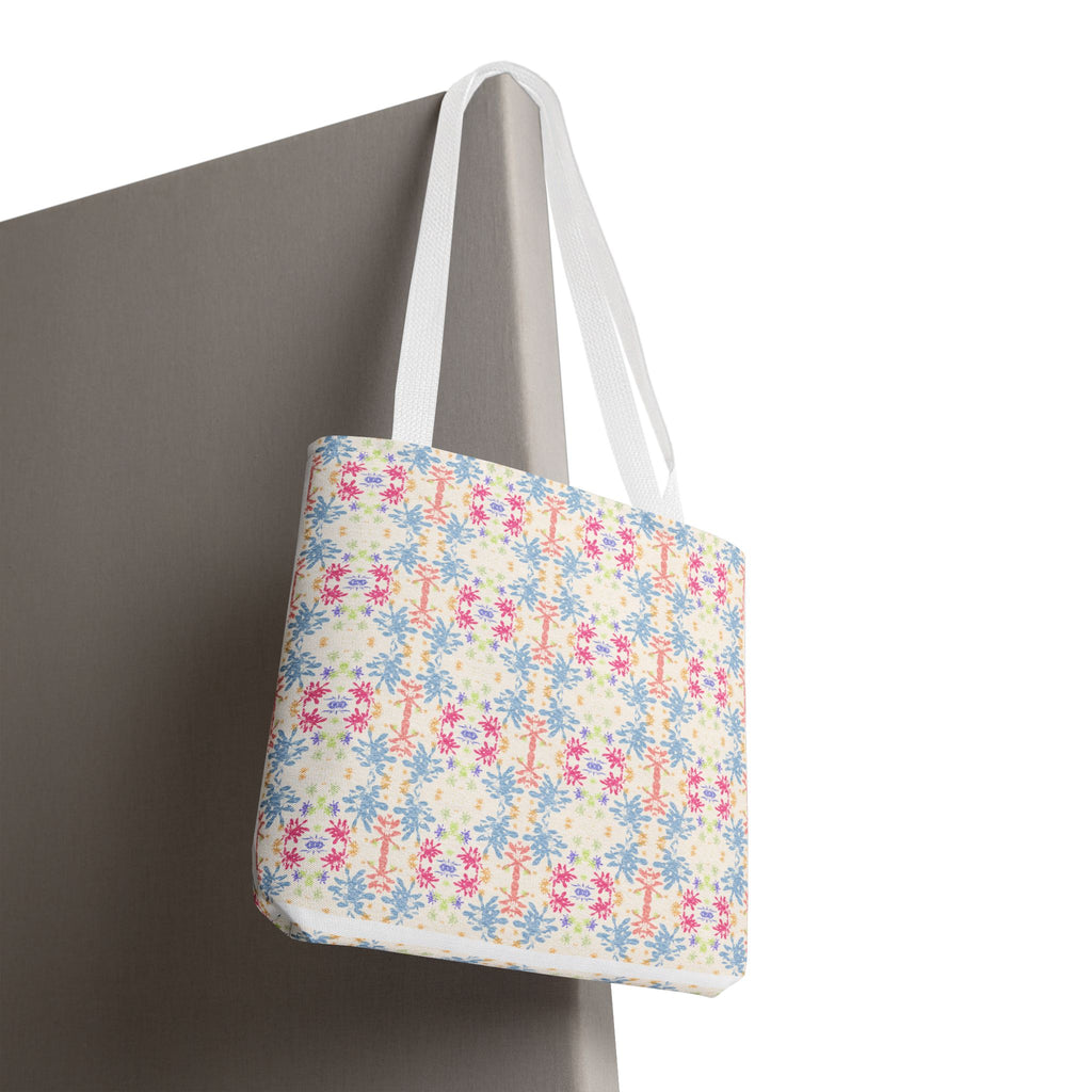 Blue Floral Pastel Pattern Tote Bag — Lightweight All-Over-Print Shoppern.