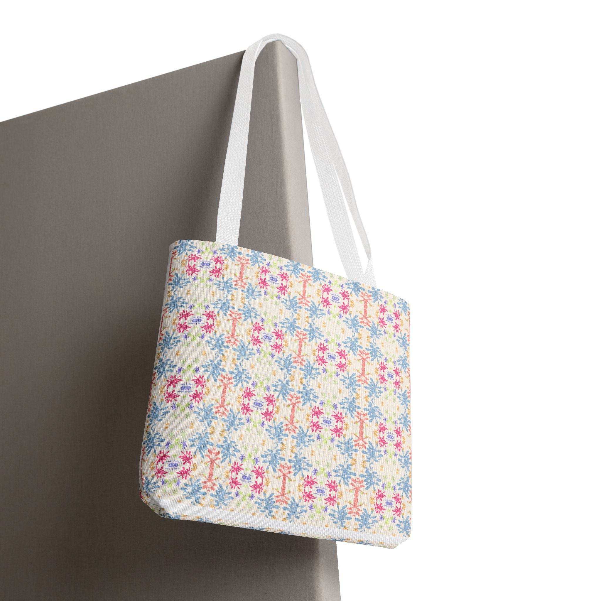 Blue Floral Pastel Pattern Tote Bag — Lightweight All-Over-Print Shoppern.