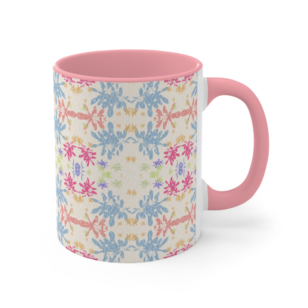 Blue Pastel Floral Accent Mug — Pink Interior Coffee Cup