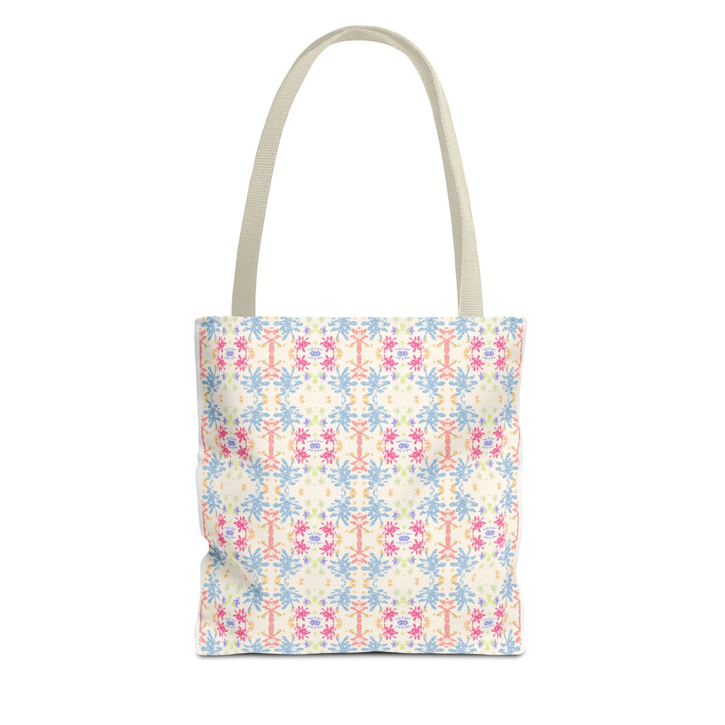 Blue Floral Pastel Pattern Tote Bag — Lightweight All-Over-Print Shoppern.