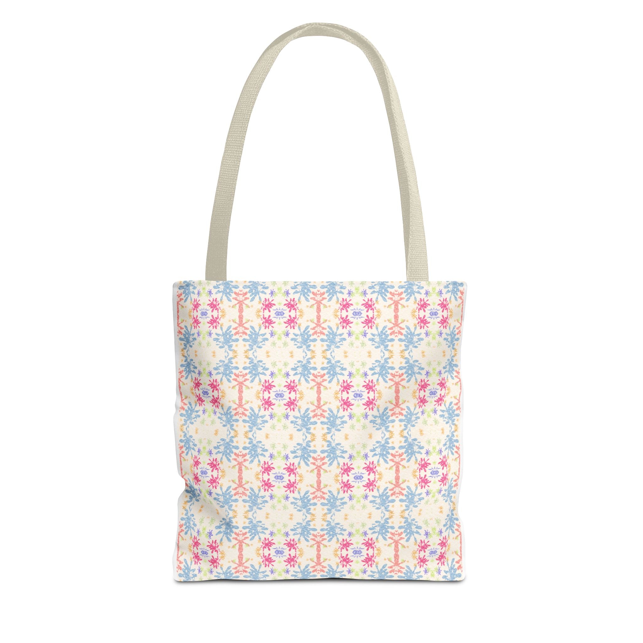 Blue Floral Pastel Pattern Tote Bag — Lightweight All-Over-Print Shoppern.