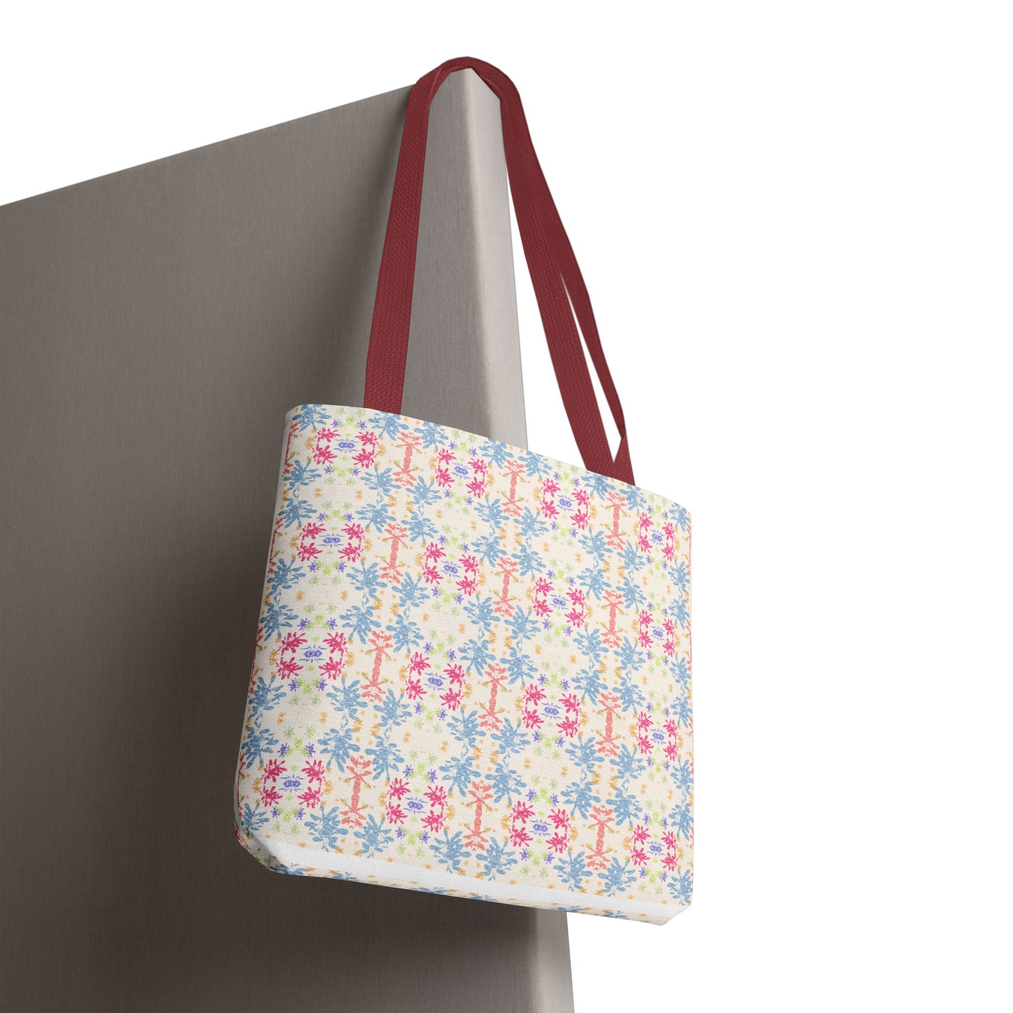 Blue Floral Pastel Pattern Tote Bag — Lightweight All-Over-Print Shoppern.