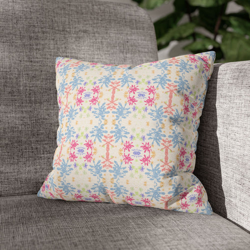 Blue Floral Pastel Pattern Square Pillowcase — Watercolor Spring Throw Pillow Cover