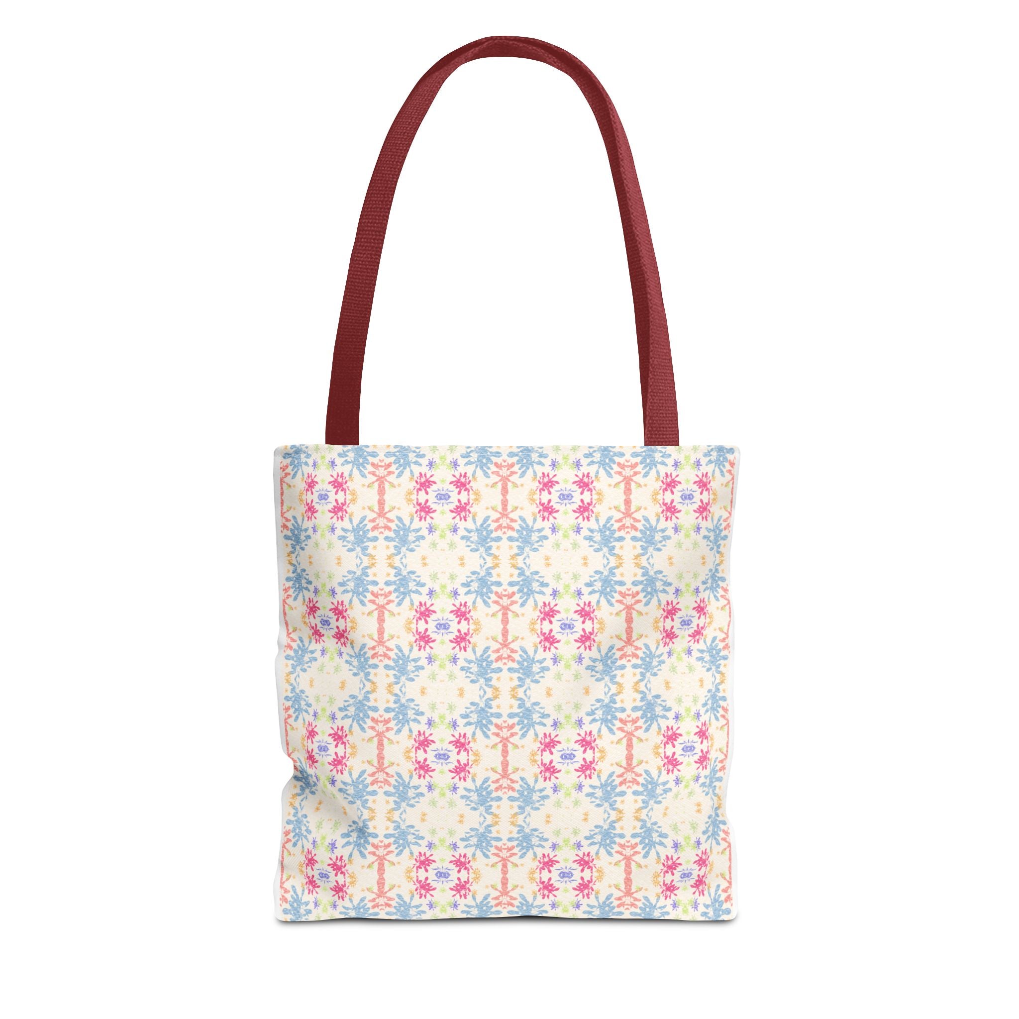 Blue Floral Pastel Pattern Tote Bag — Lightweight All-Over-Print Shoppern.