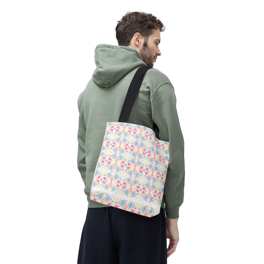 Blue Floral Pastel Pattern Tote Bag — Lightweight All-Over-Print Shoppern.