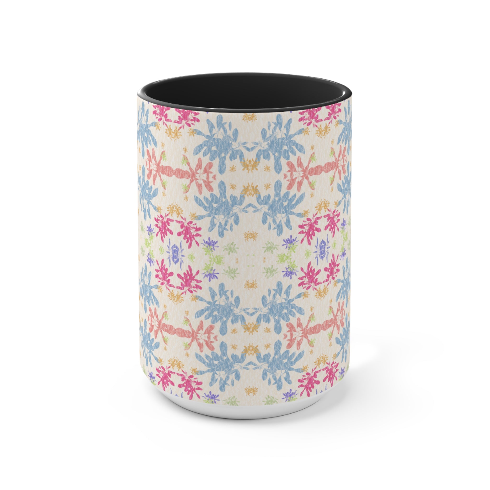 Blue Pastel Floral Accent Mug — Pink Interior Coffee Cup