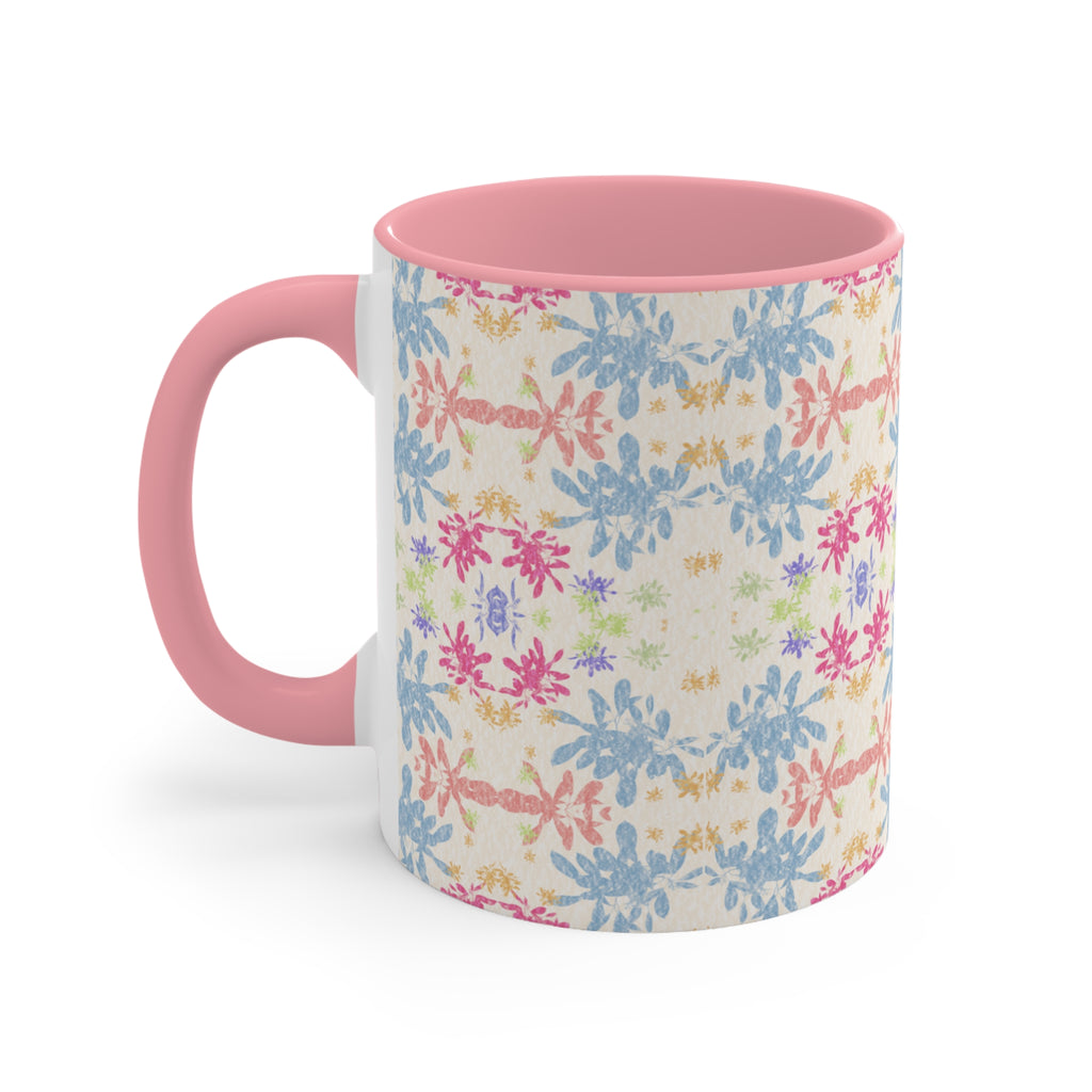 Blue Pastel Floral Accent Mug — Pink Interior Coffee Cup