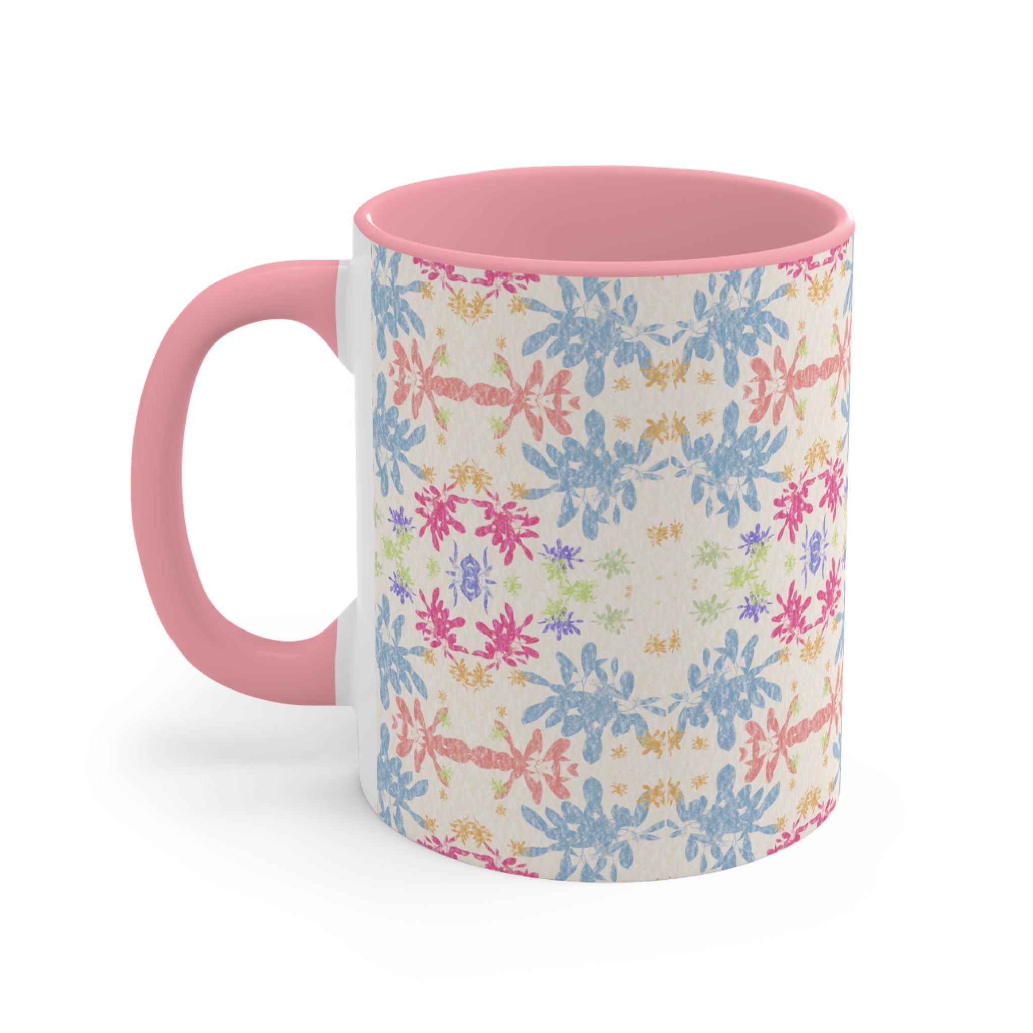 Blue Pastel Floral Accent Mug — Pink Interior Coffee Cup