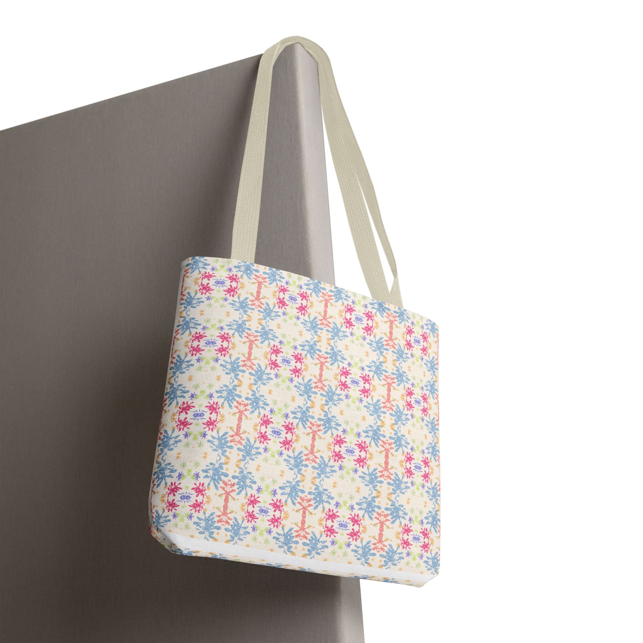 Blue Floral Pastel Pattern Tote Bag — Lightweight All-Over-Print Shoppern.