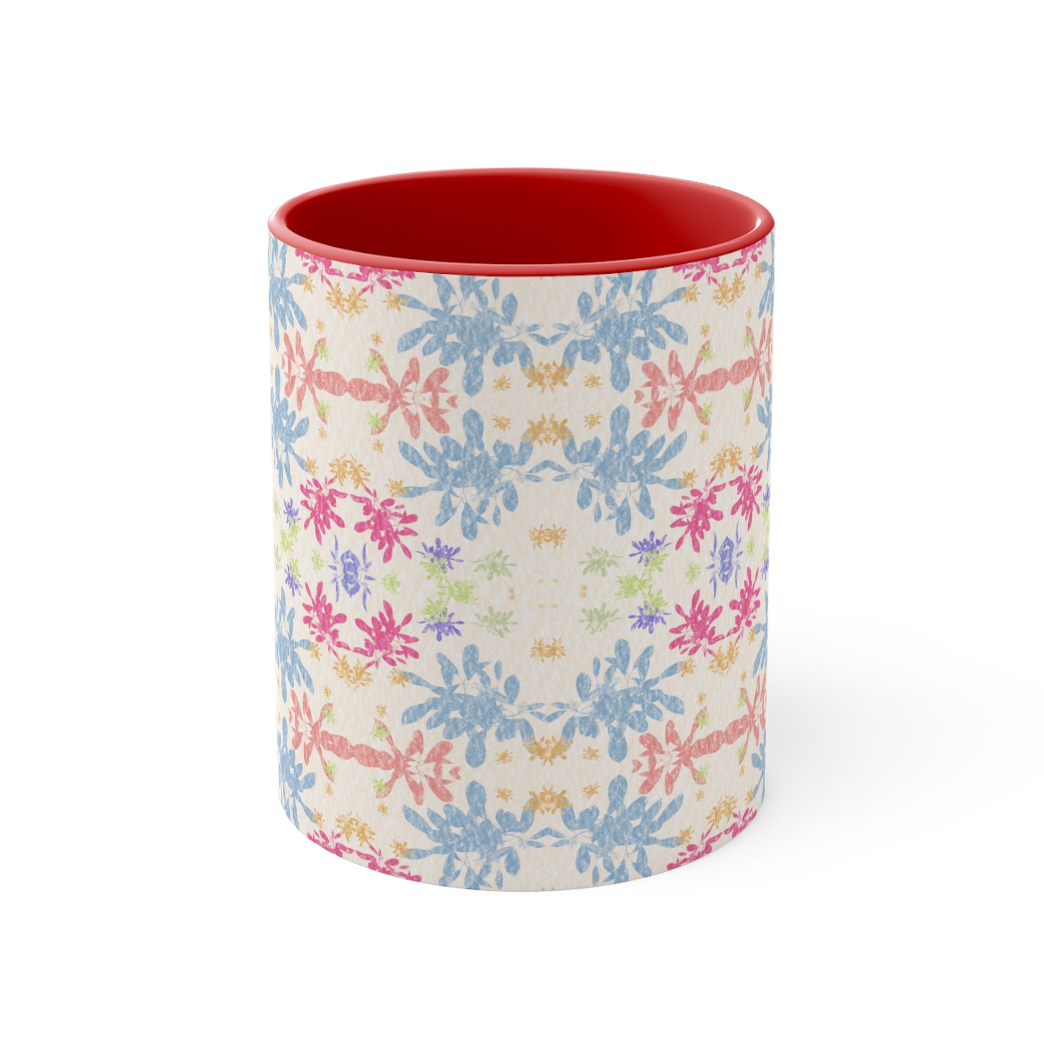 Blue Pastel Floral Accent Mug — Pink Interior Coffee Cup