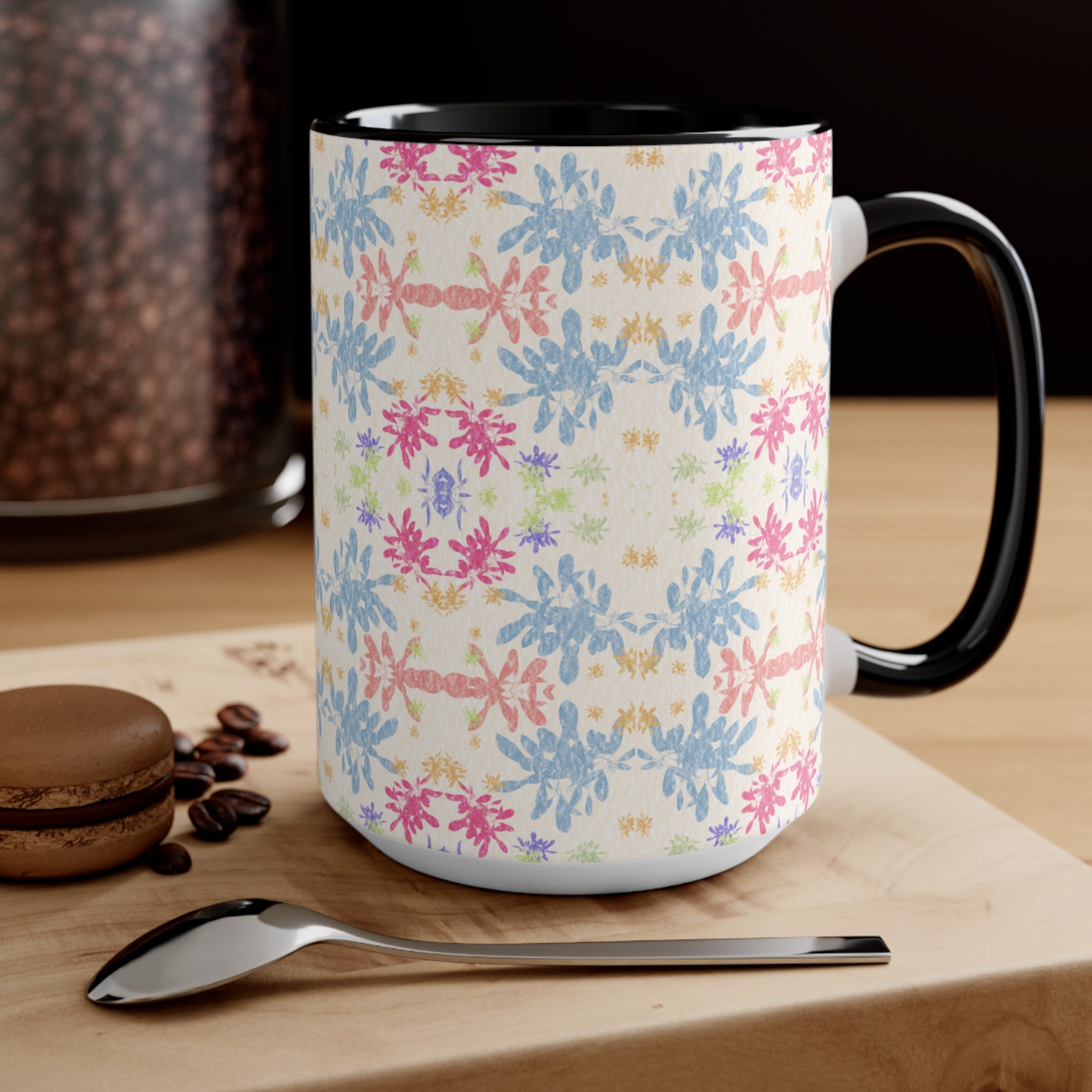 Blue Pastel Floral Accent Mug — Pink Interior Coffee Cup