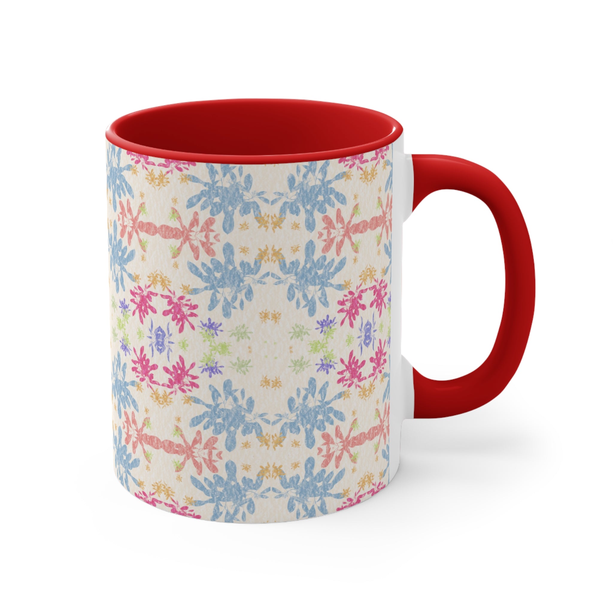 Blue Pastel Floral Accent Mug — Pink Interior Coffee Cup