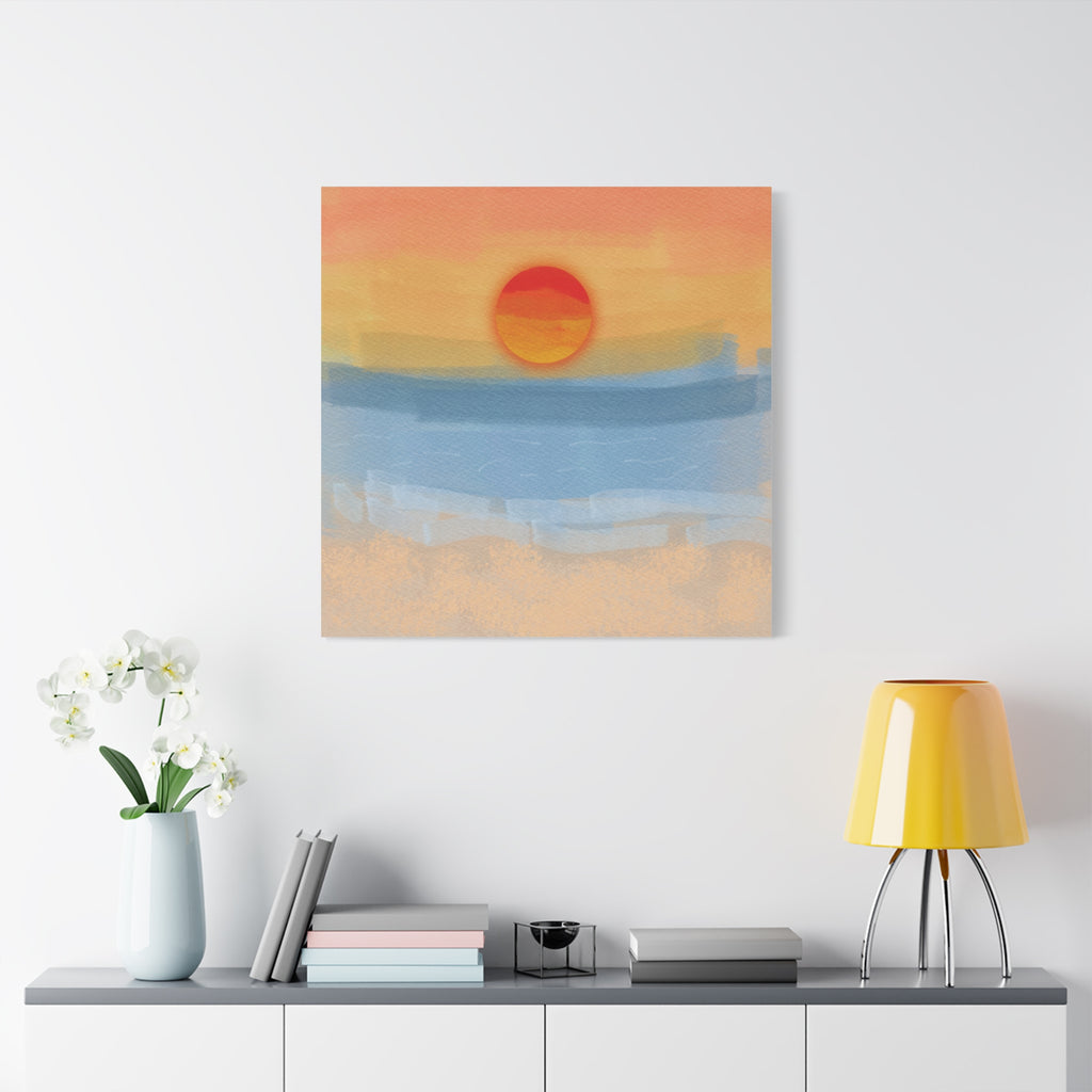 Sunset Beach Matte Canvas Wall Art — Abstract Coastal Sunset Print