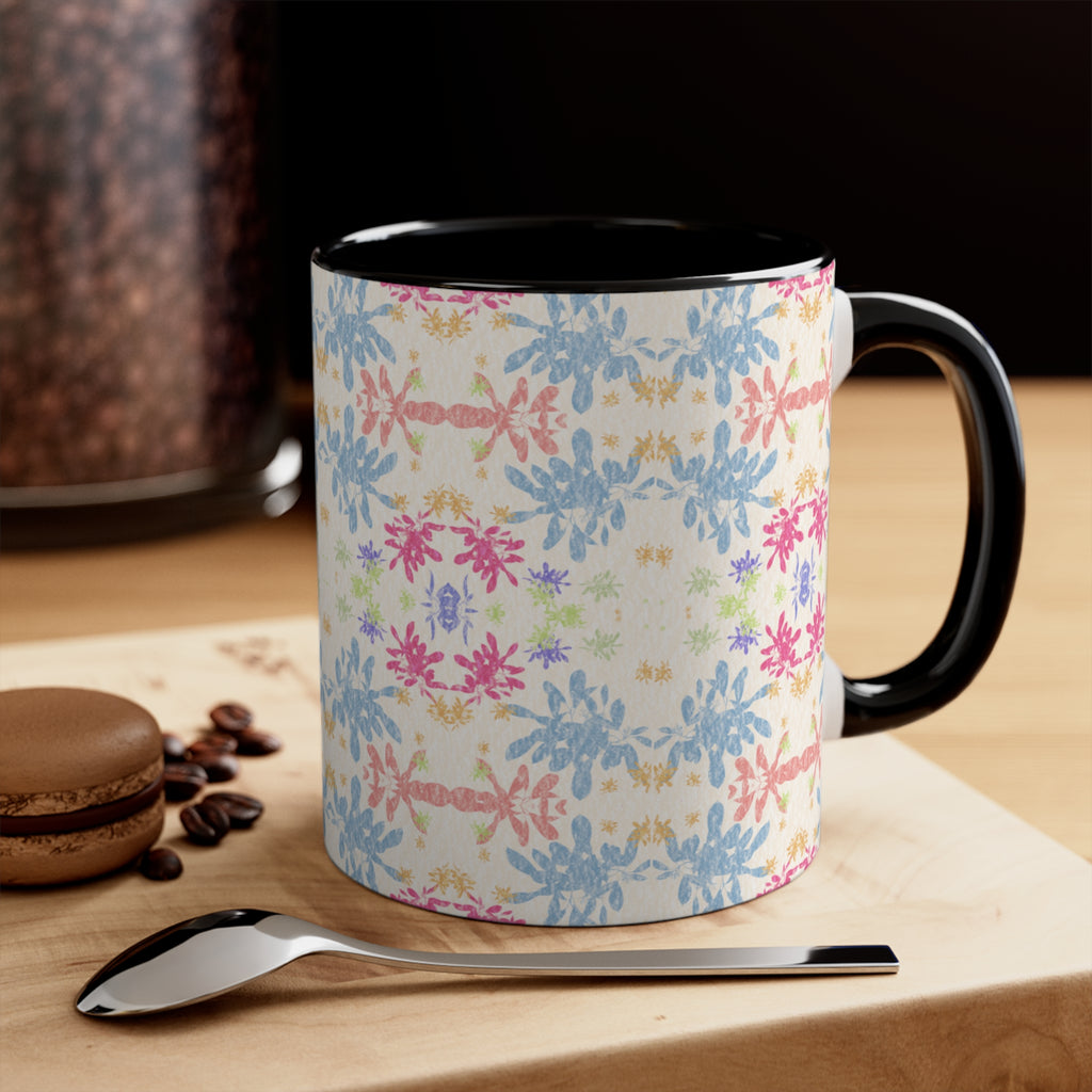 Blue Pastel Floral Accent Mug — Pink Interior Coffee Cup