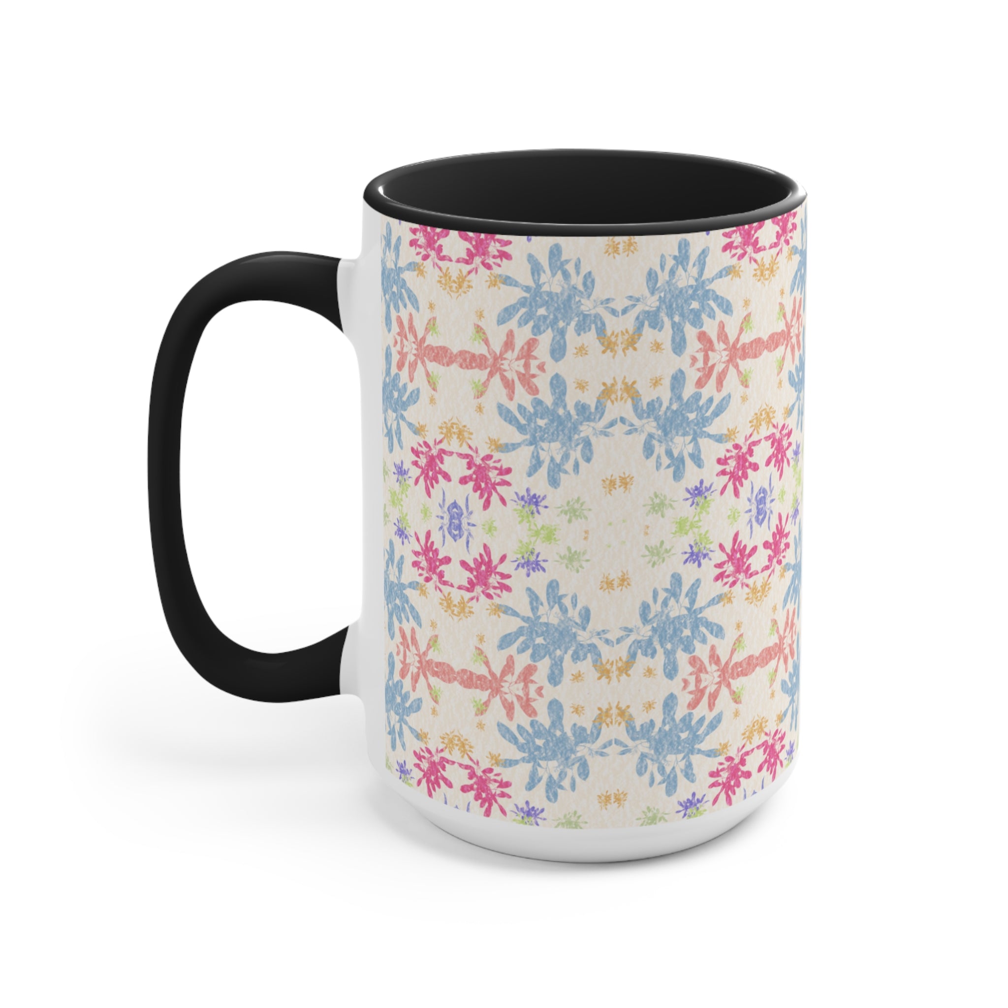 Blue Pastel Floral Accent Mug — Pink Interior Coffee Cup