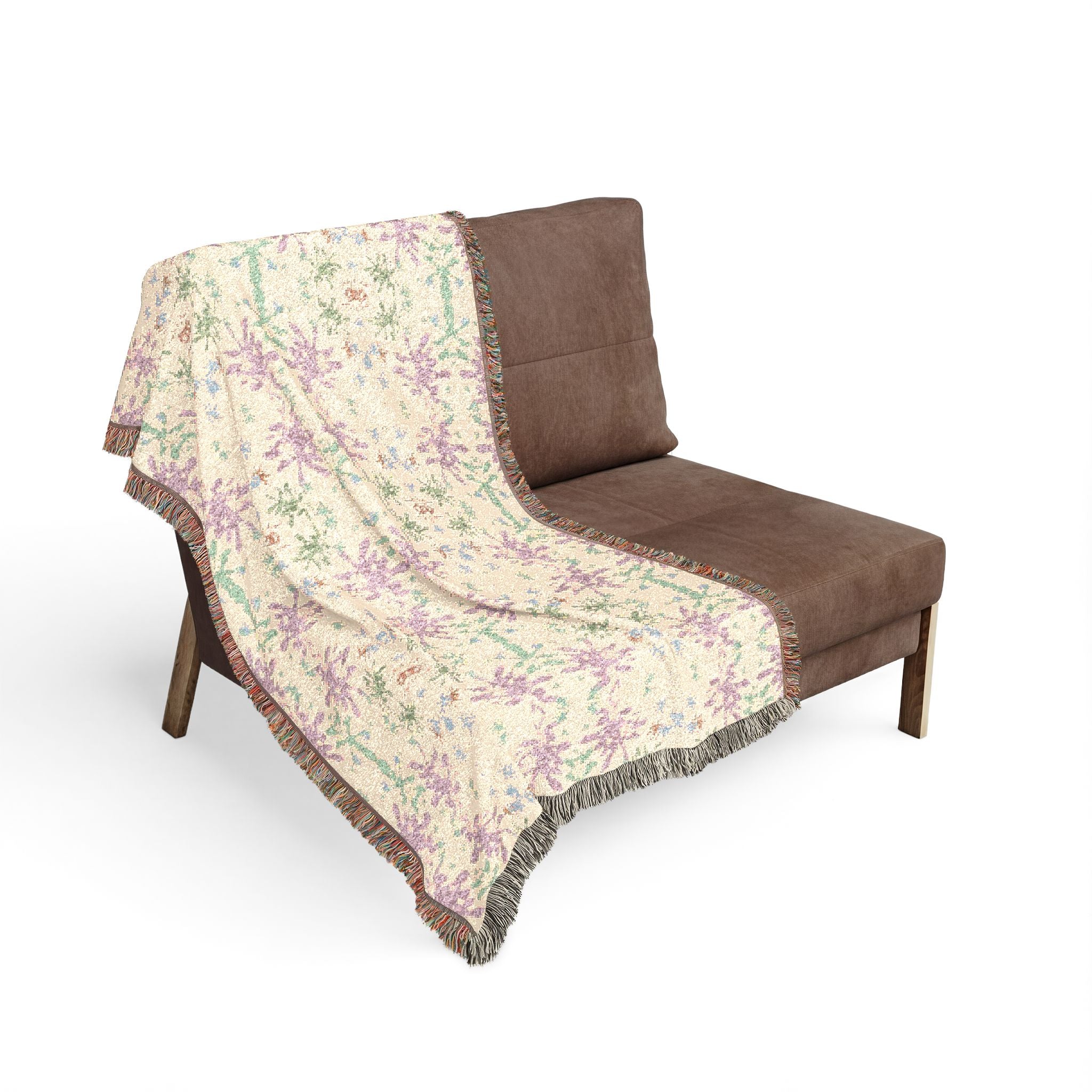 Green and Pink Woven Blanket - Vintage Floral Jacquard Throw, Pastel Cottagecore Home Decor