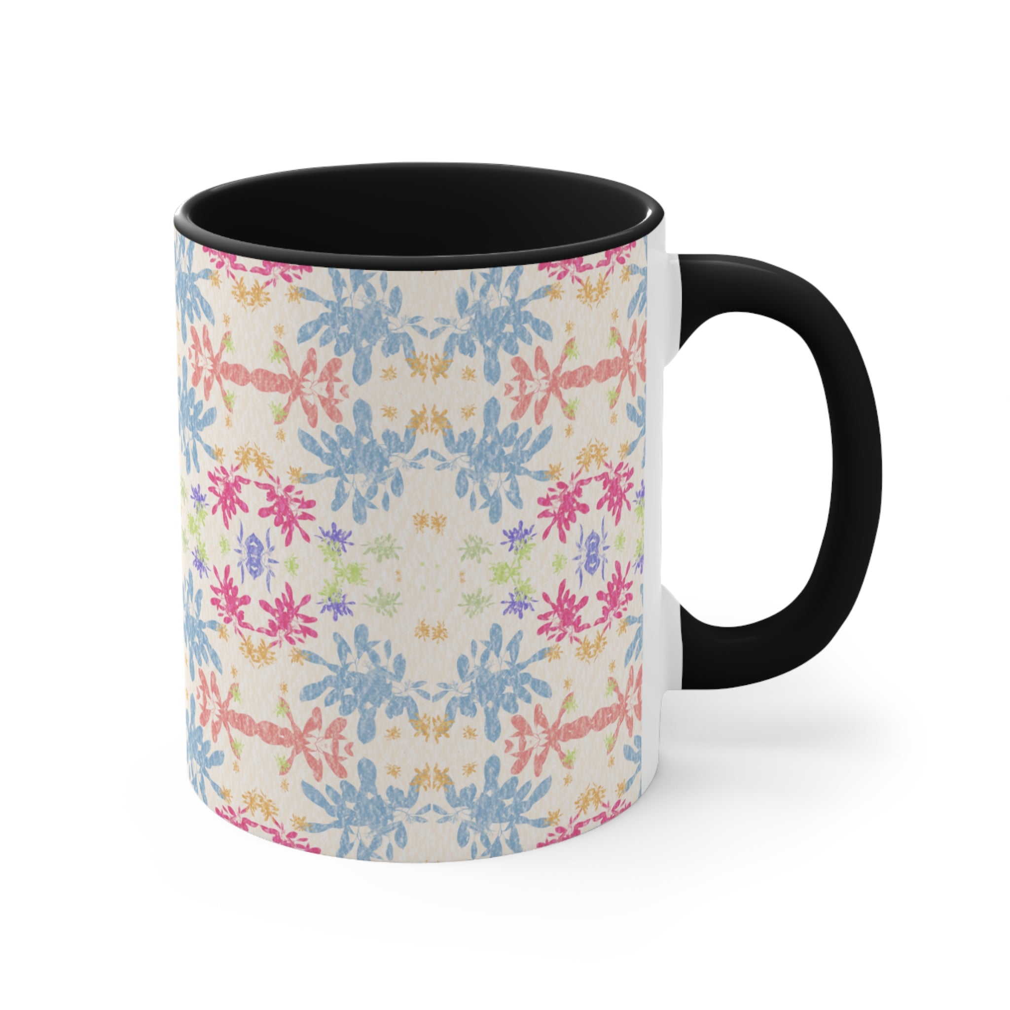 Blue Pastel Floral Accent Mug — Pink Interior Coffee Cup