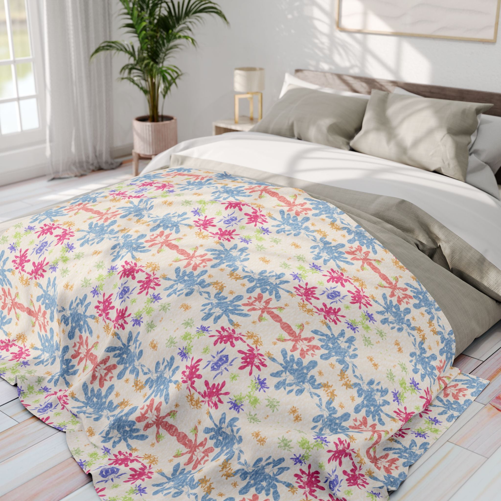 Blue Arctic Fleece Blanket — Pastel Snowflake Pattern Cozy Throw