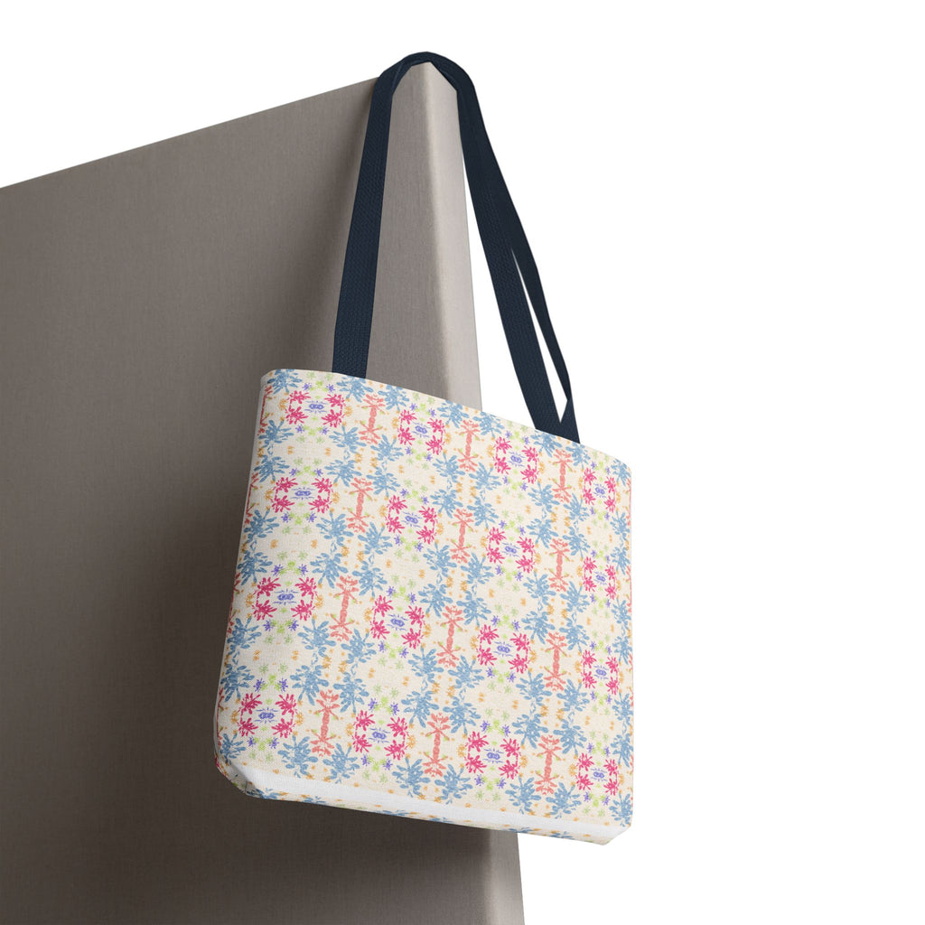 Blue Floral Pastel Pattern Tote Bag — Lightweight All-Over-Print Shoppern.