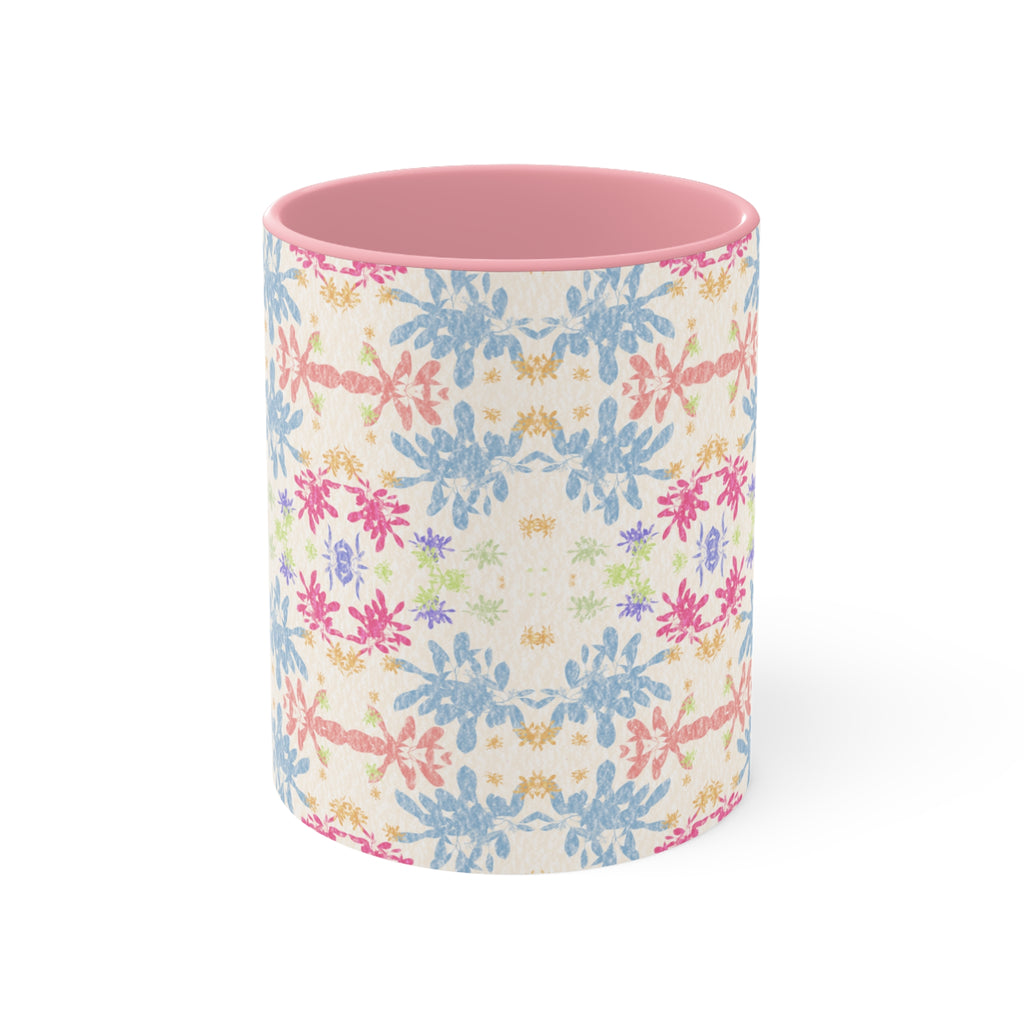 Blue Pastel Floral Accent Mug — Pink Interior Coffee Cup