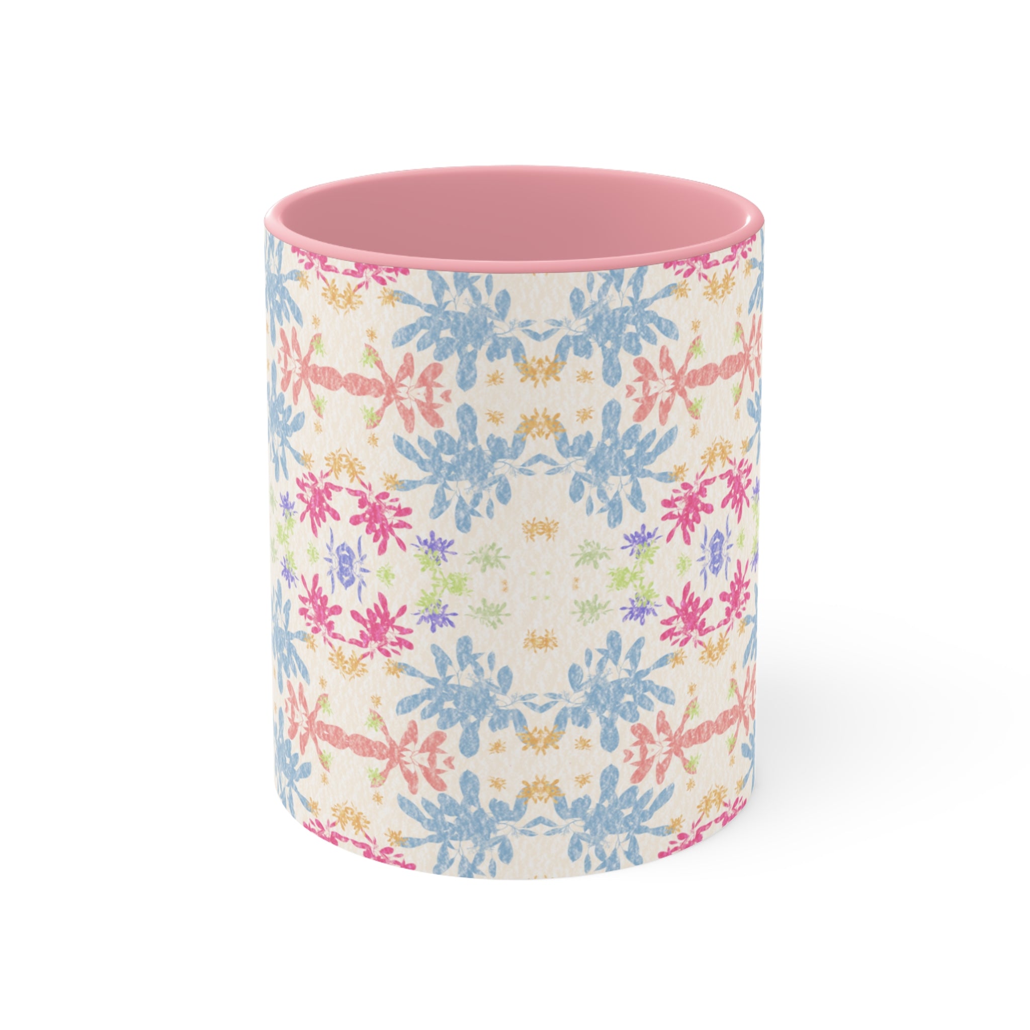 Blue Pastel Floral Accent Mug — Pink Interior Coffee Cup