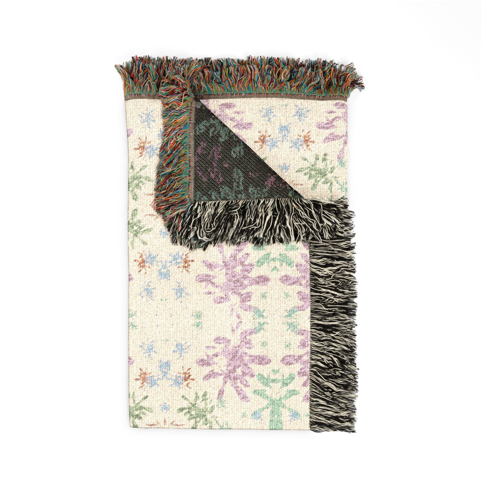 Green and Pink Woven Blanket - Vintage Floral Jacquard Throw, Pastel Cottagecore Home Decor