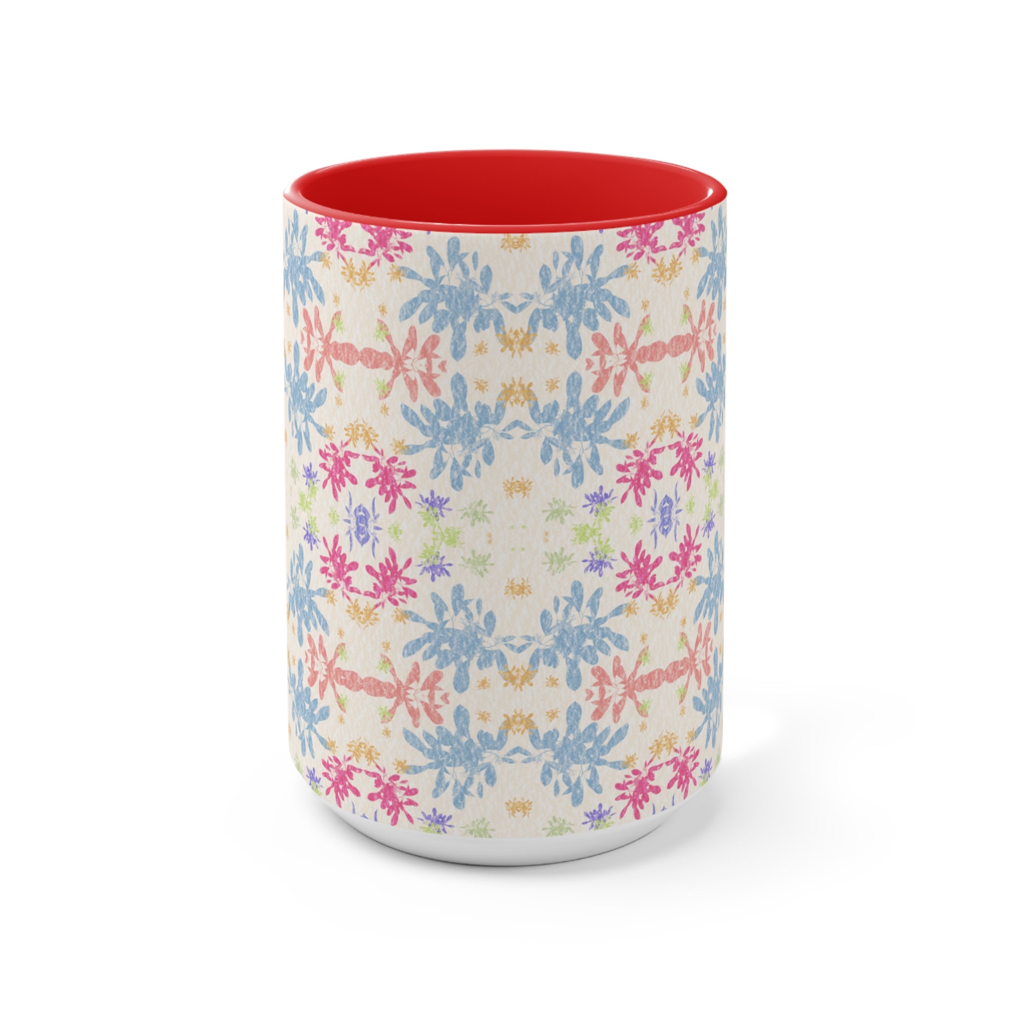 Blue Pastel Floral Accent Mug — Pink Interior Coffee Cup